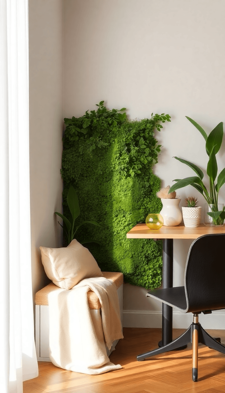 Biophilic Nook With Moss Green and Natural Textiles