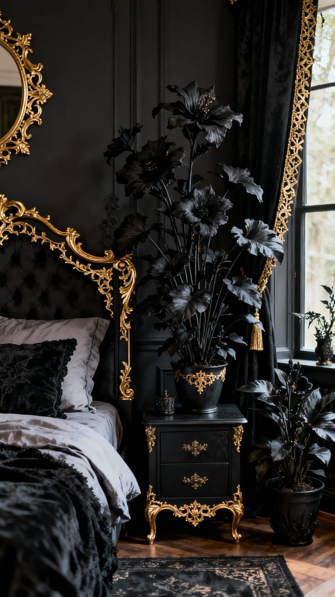 Black Botanics With Gold Filigree