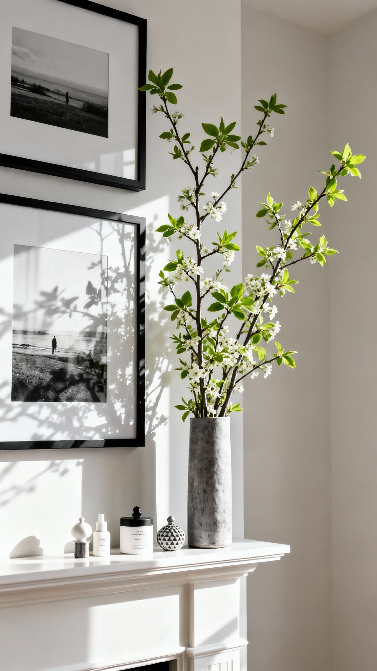 Black-and-White Gallery With Spring Branches