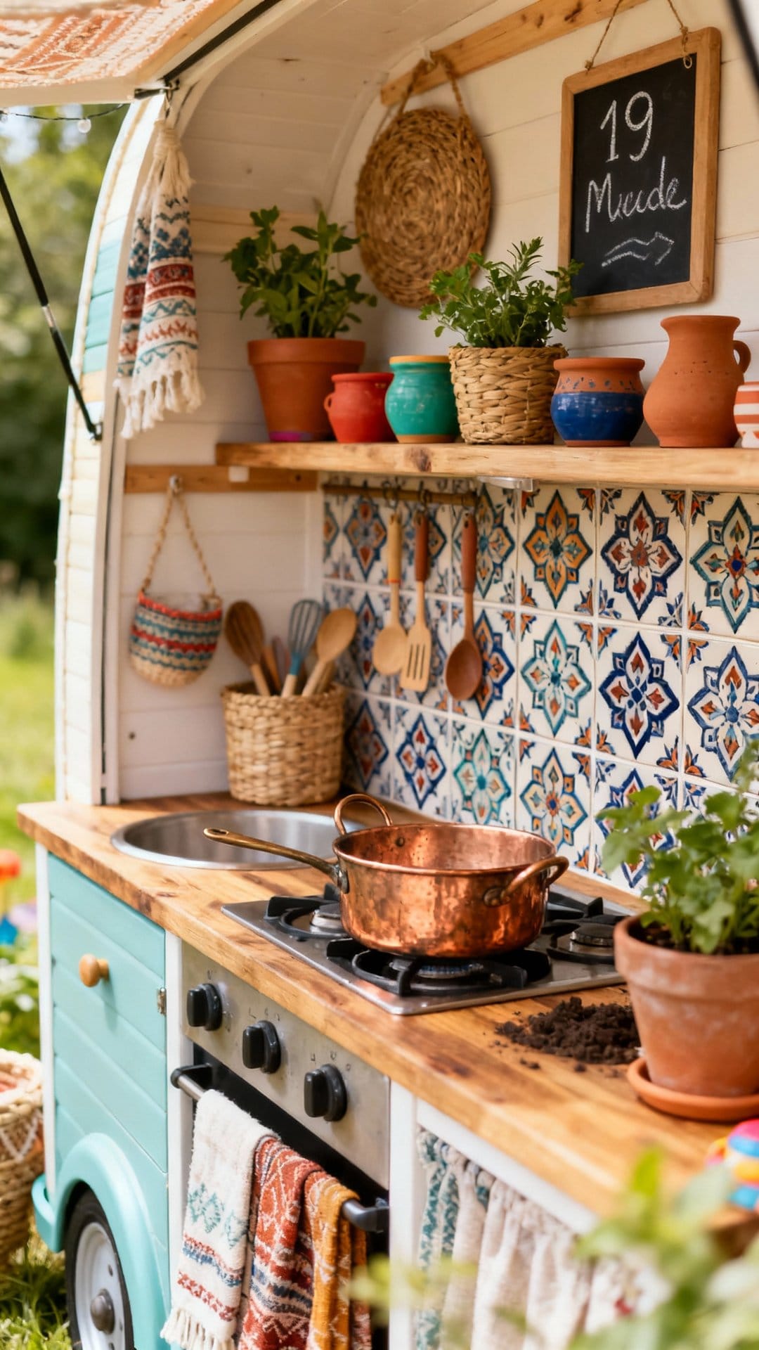 Boho Caravan Kitchen With Patterned Tiles