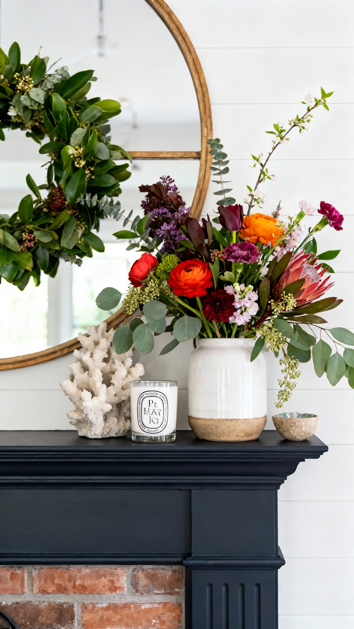 Bold Botanicals With Dark Mantel Paint