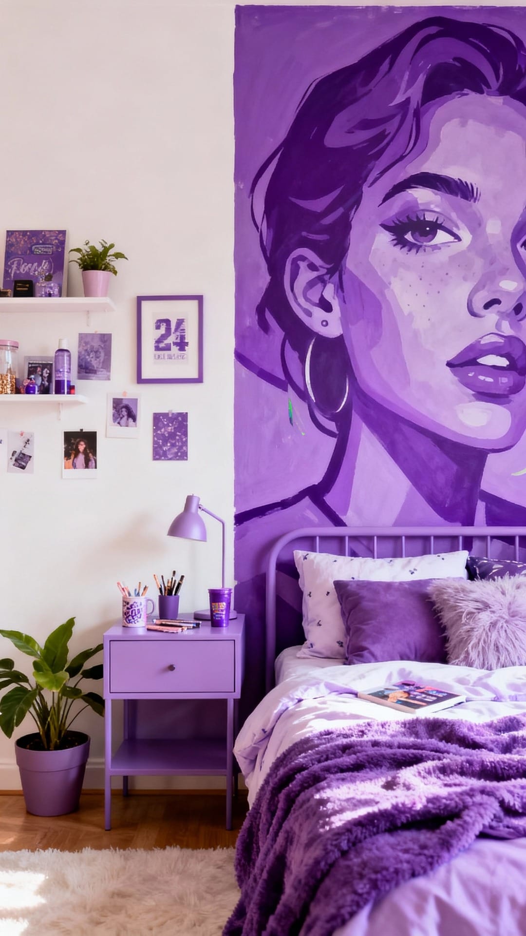 Bold Graphic Purple Mural Room