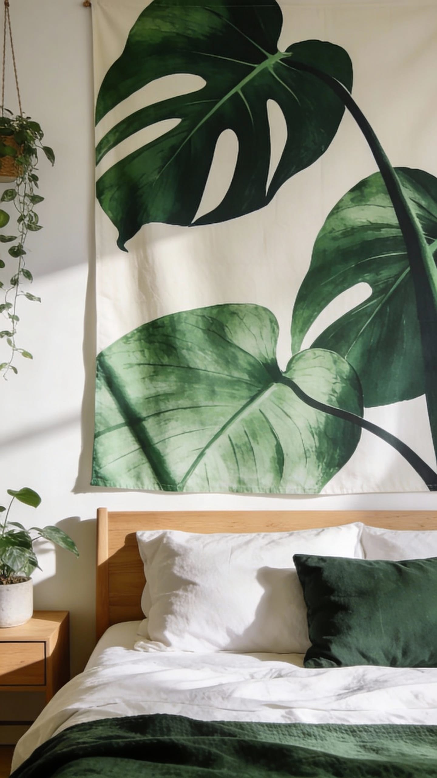 Bold Monochrome Green With Overscale Leaf Prints