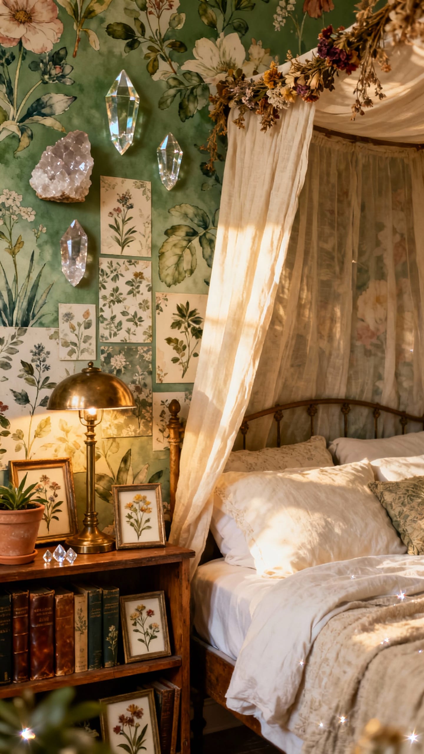 Botanical Glam With Floral Murals and Crystal