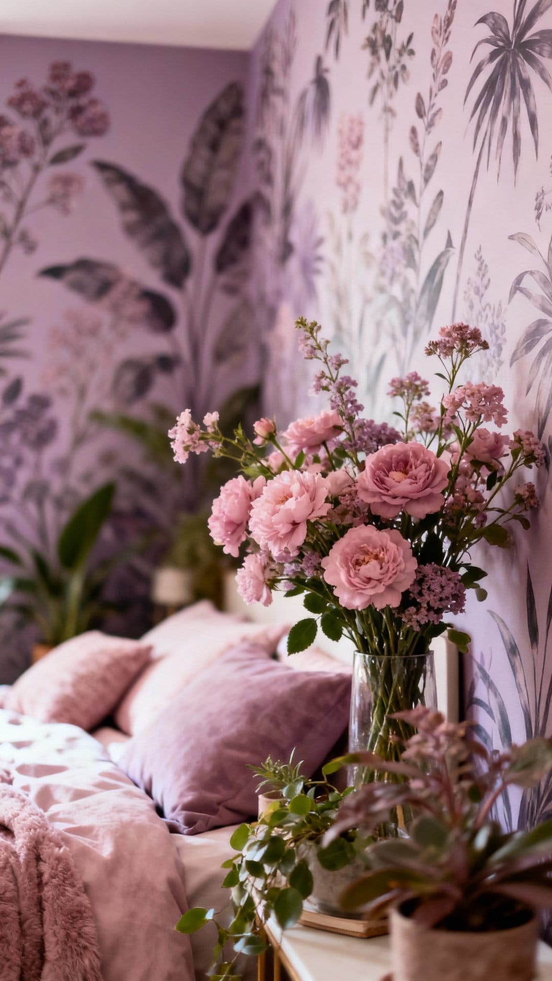 Botanical Mural Sanctuary in Dusty Mauve