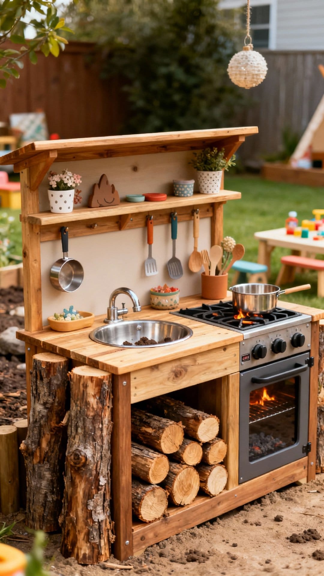 Campfire Cookout Kitchen With Log Storage