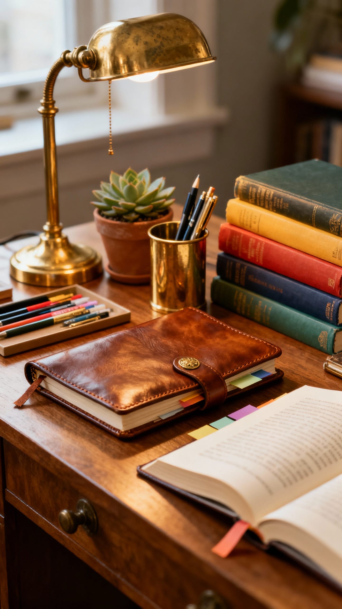Classic Library Study with Leather and Brass