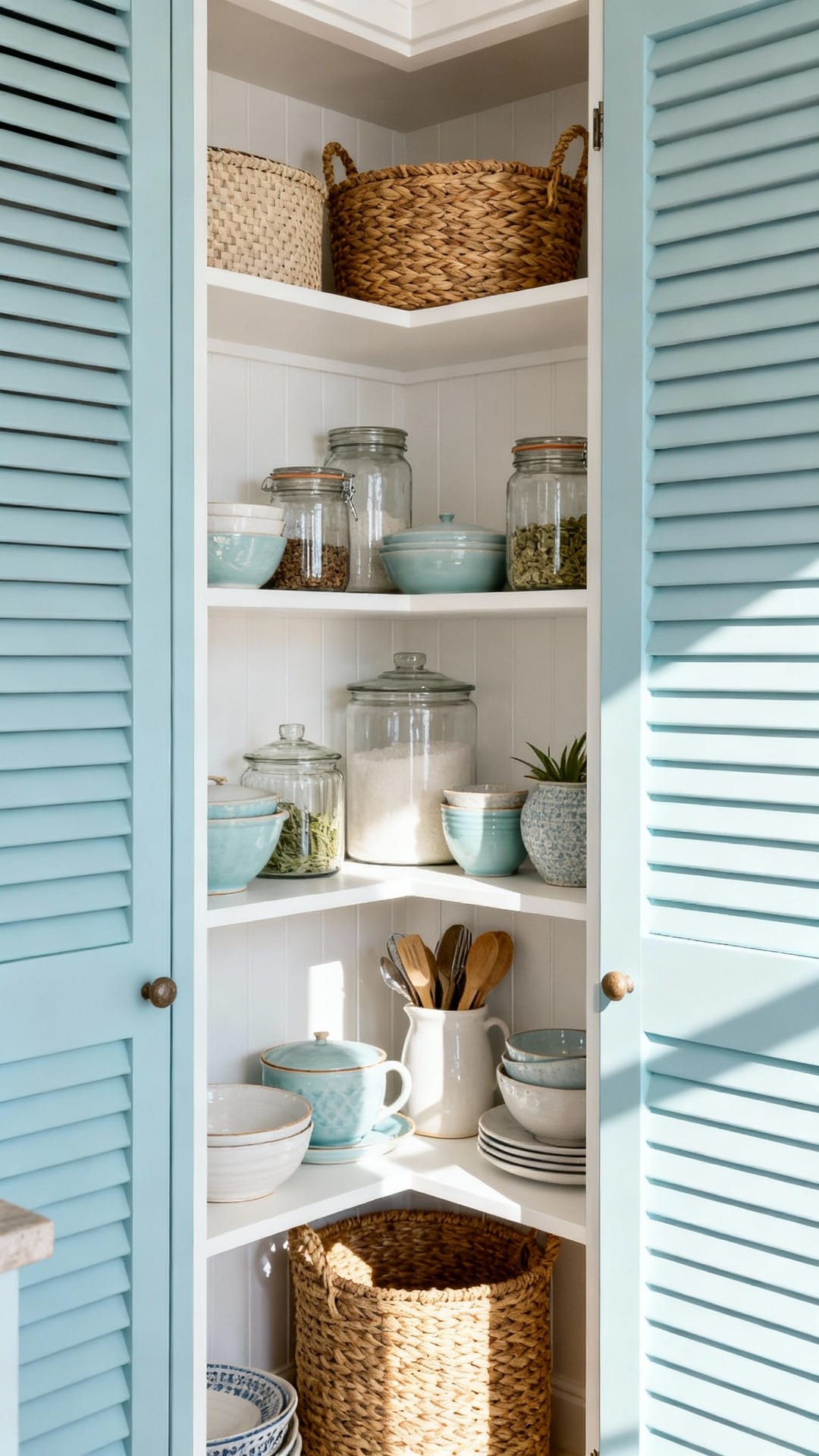 Coastal Breezy Pantry With Louvered Doors