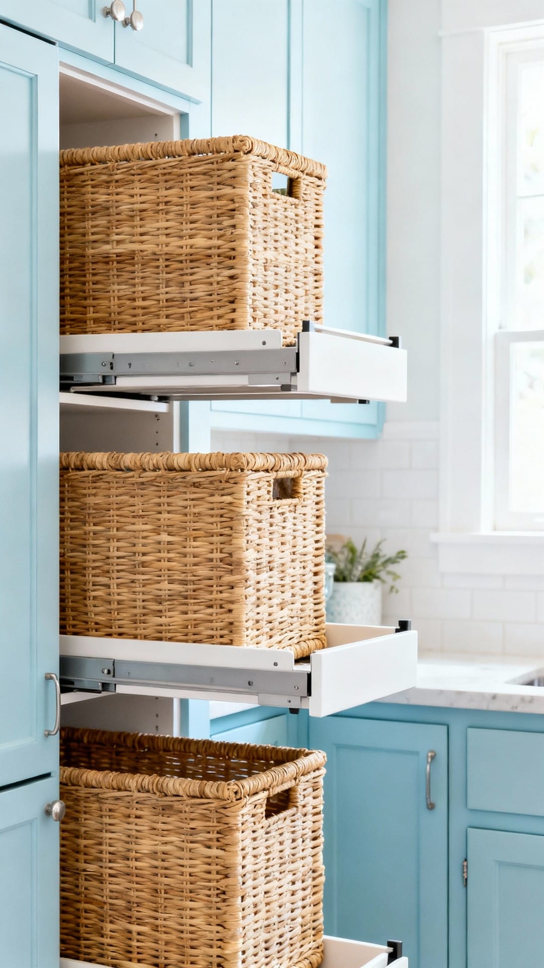 Coastal Breezy with Roll-Out Rattan Baskets