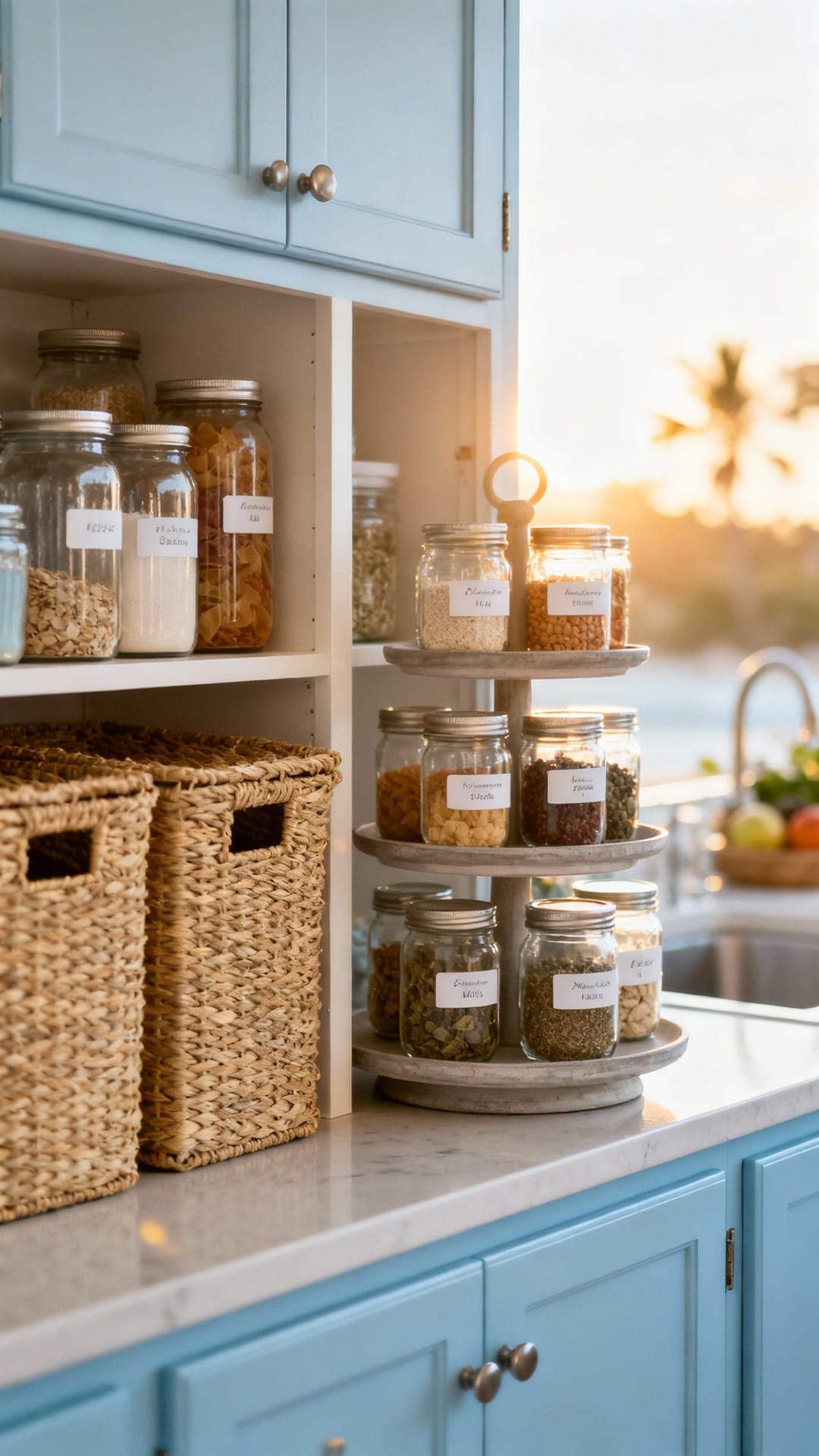 Coastal Calm With Seagrass Bins and Soft Blues