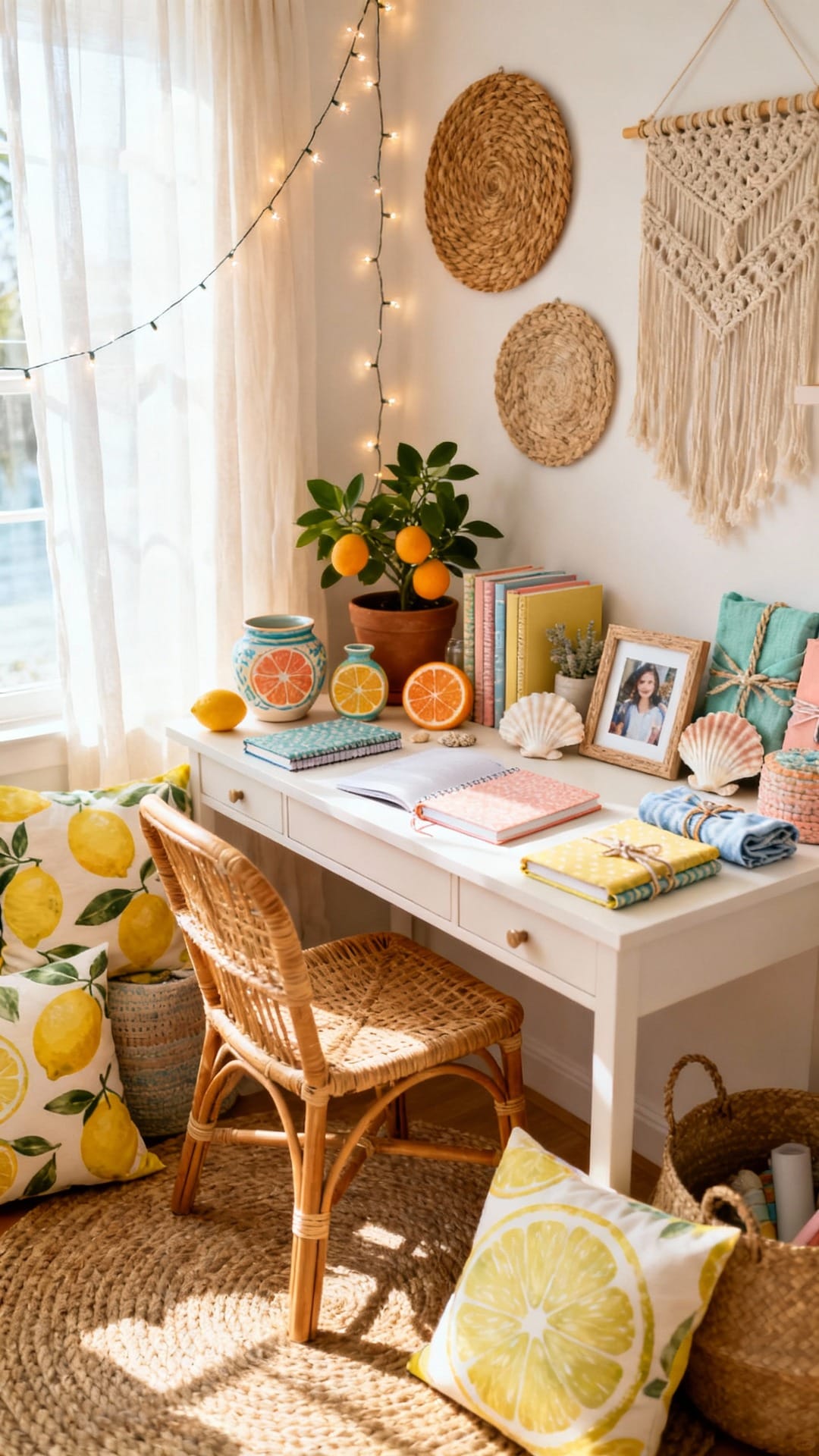 Coastal Citrus Study Nook With Woven Moments