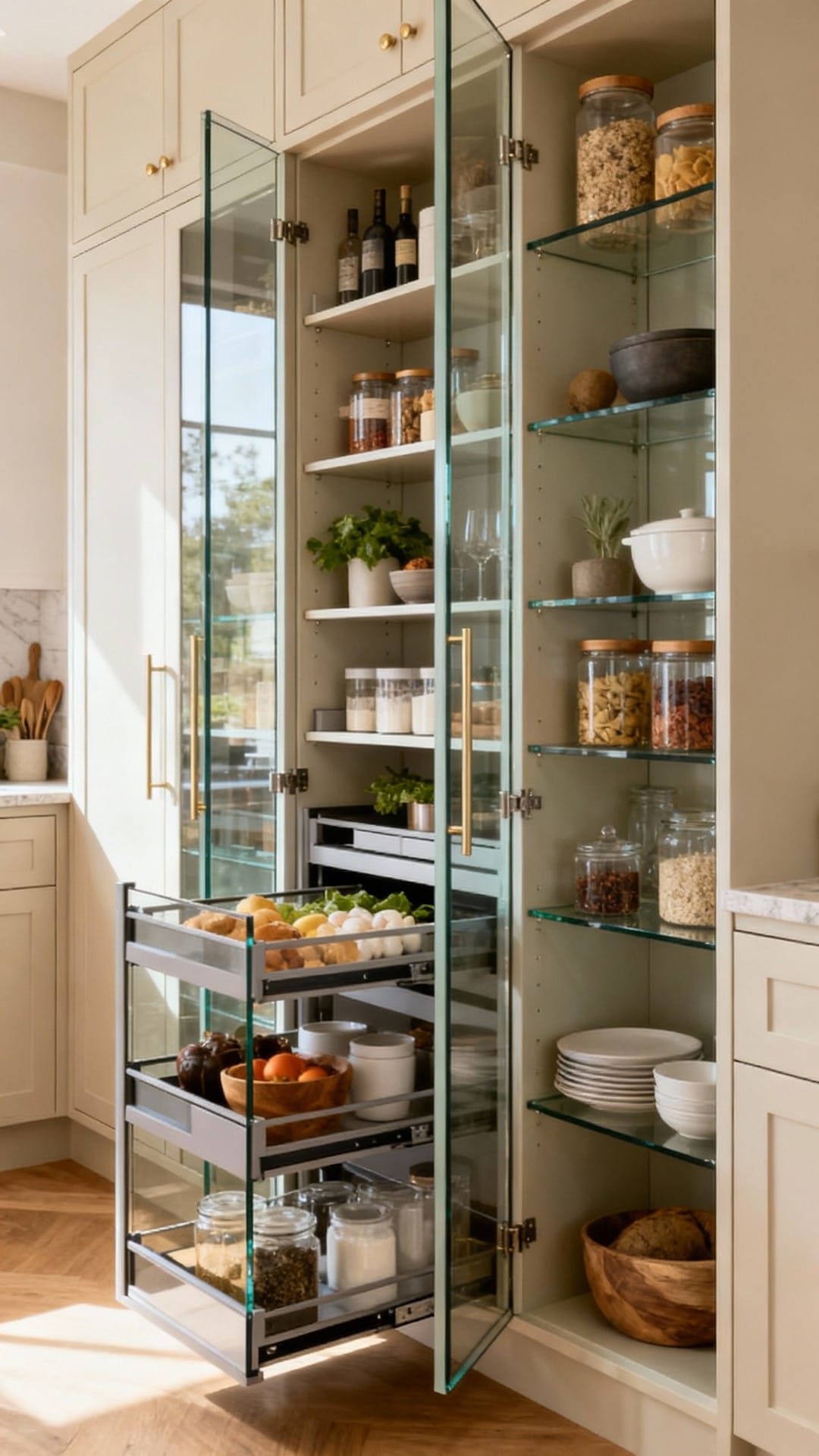 Contemporary Two-Tone with Glass-Sided Pullouts