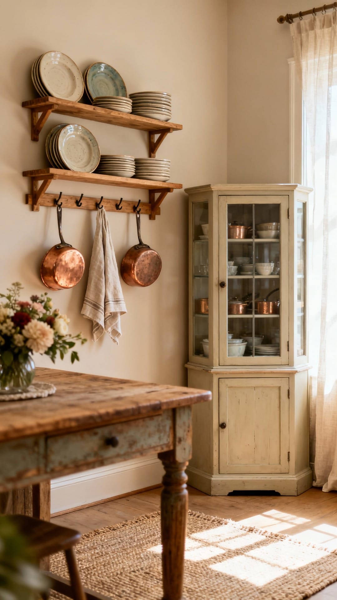 Country Kitchen Corner With Plate Racks and Peg Rails