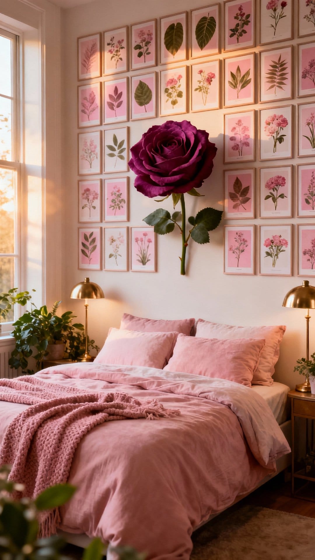 Deep Plum Rose with Botanical Gallery Wall