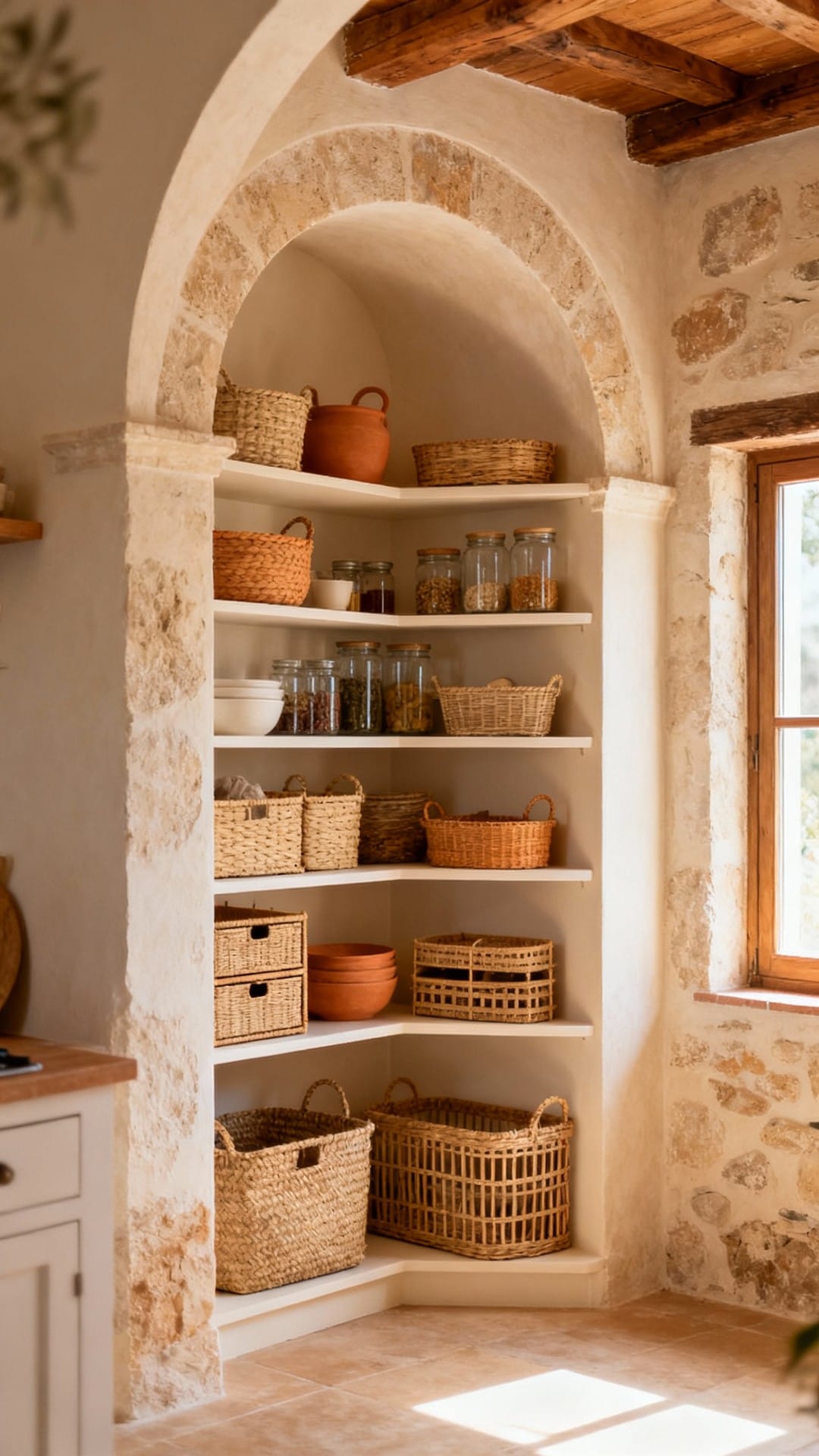 Earthy Mediterranean Alcove With Arched Opening