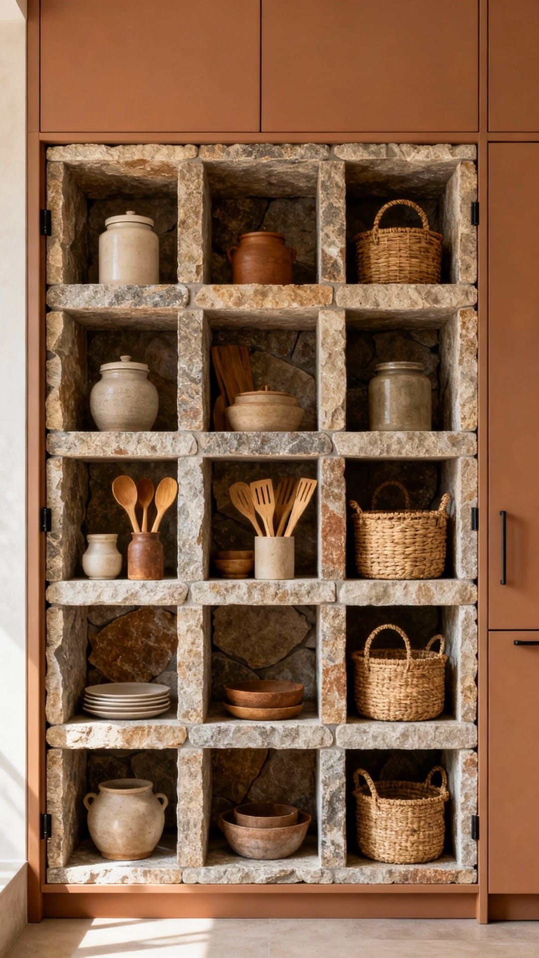 Earthy Modern with Stone-Lined Pullout Cubbies