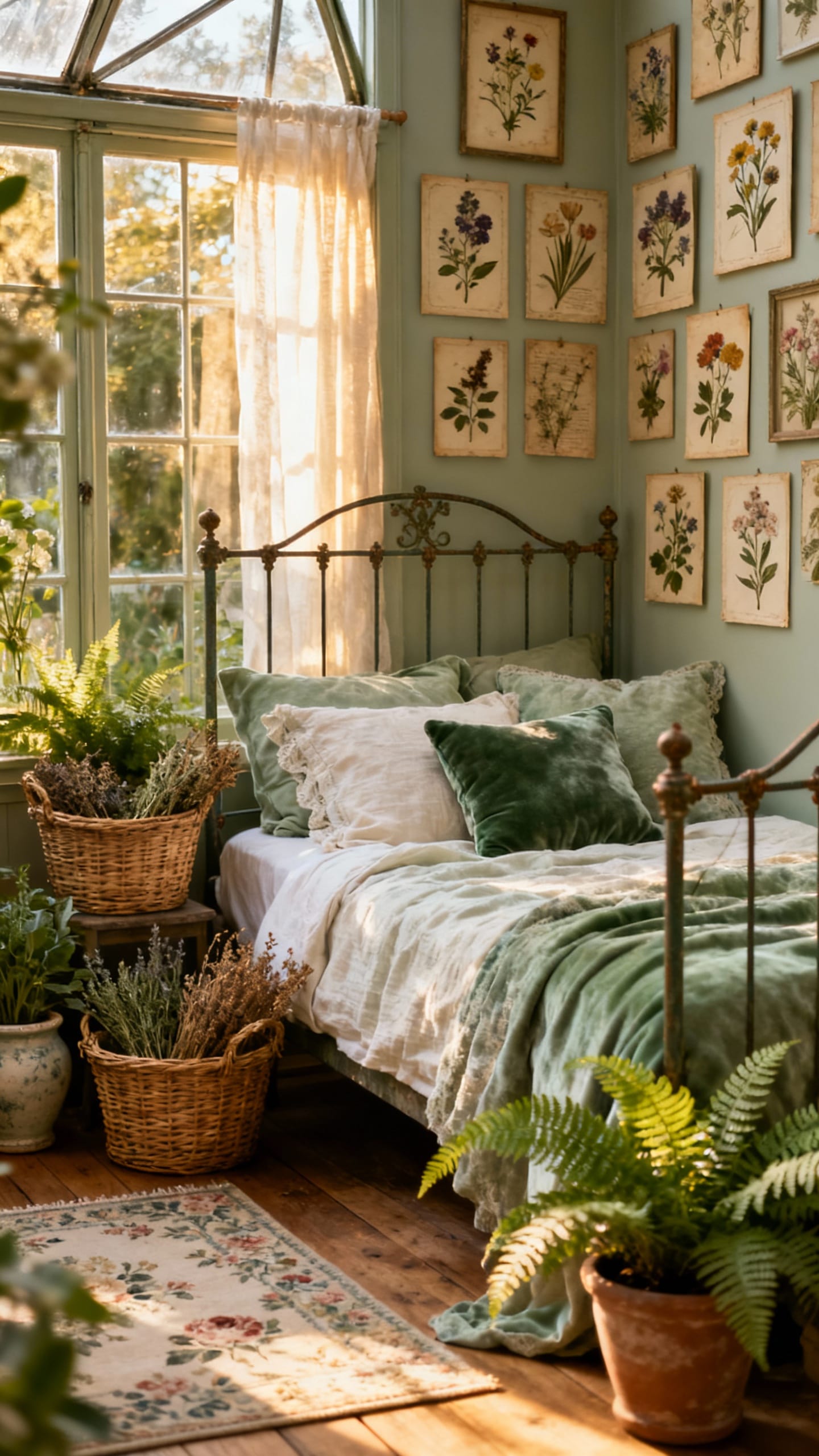 English Greenhouse Guest Room With Antique Iron