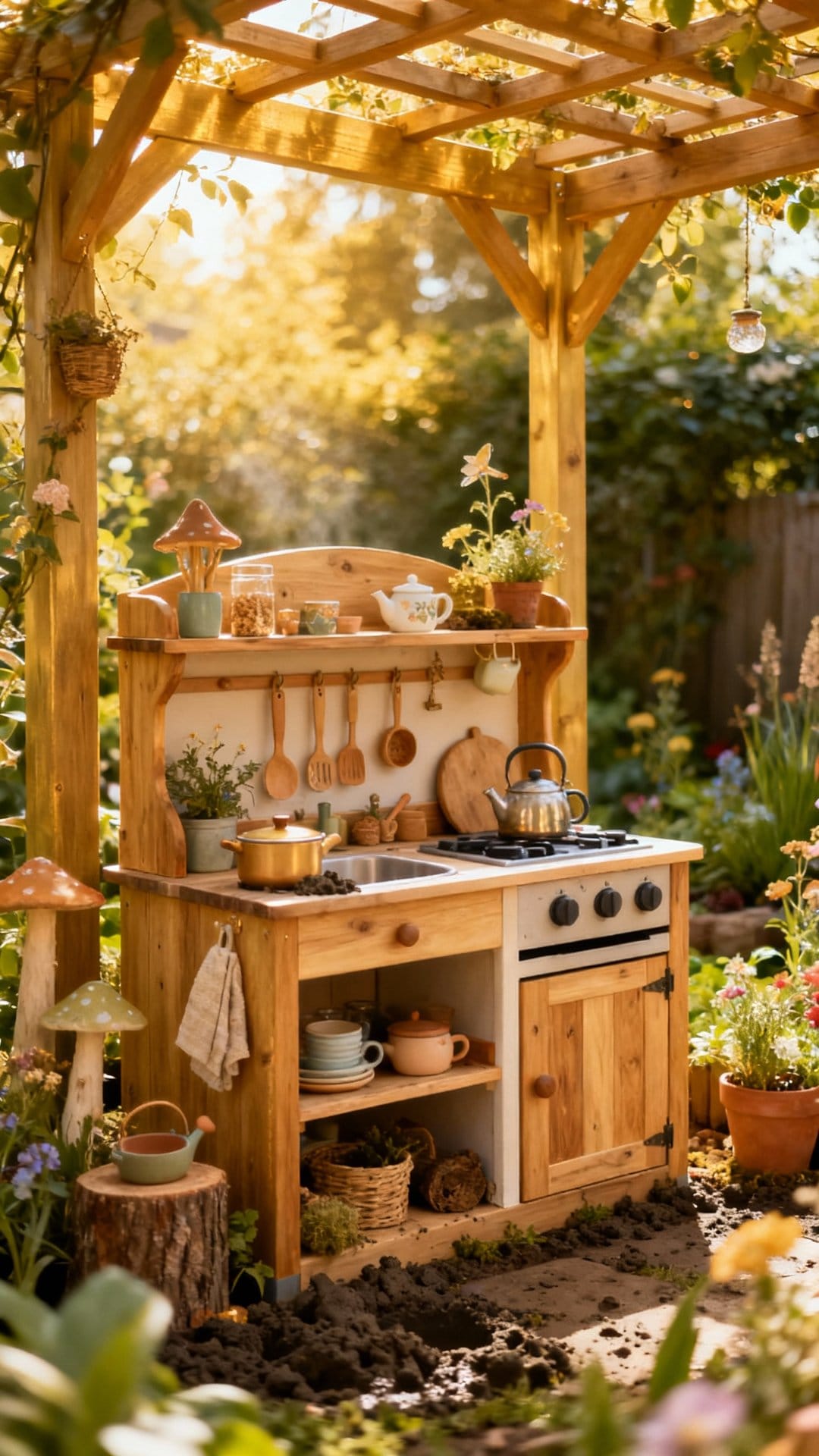 Fairy Garden Tea Kitchen Under a Pergola