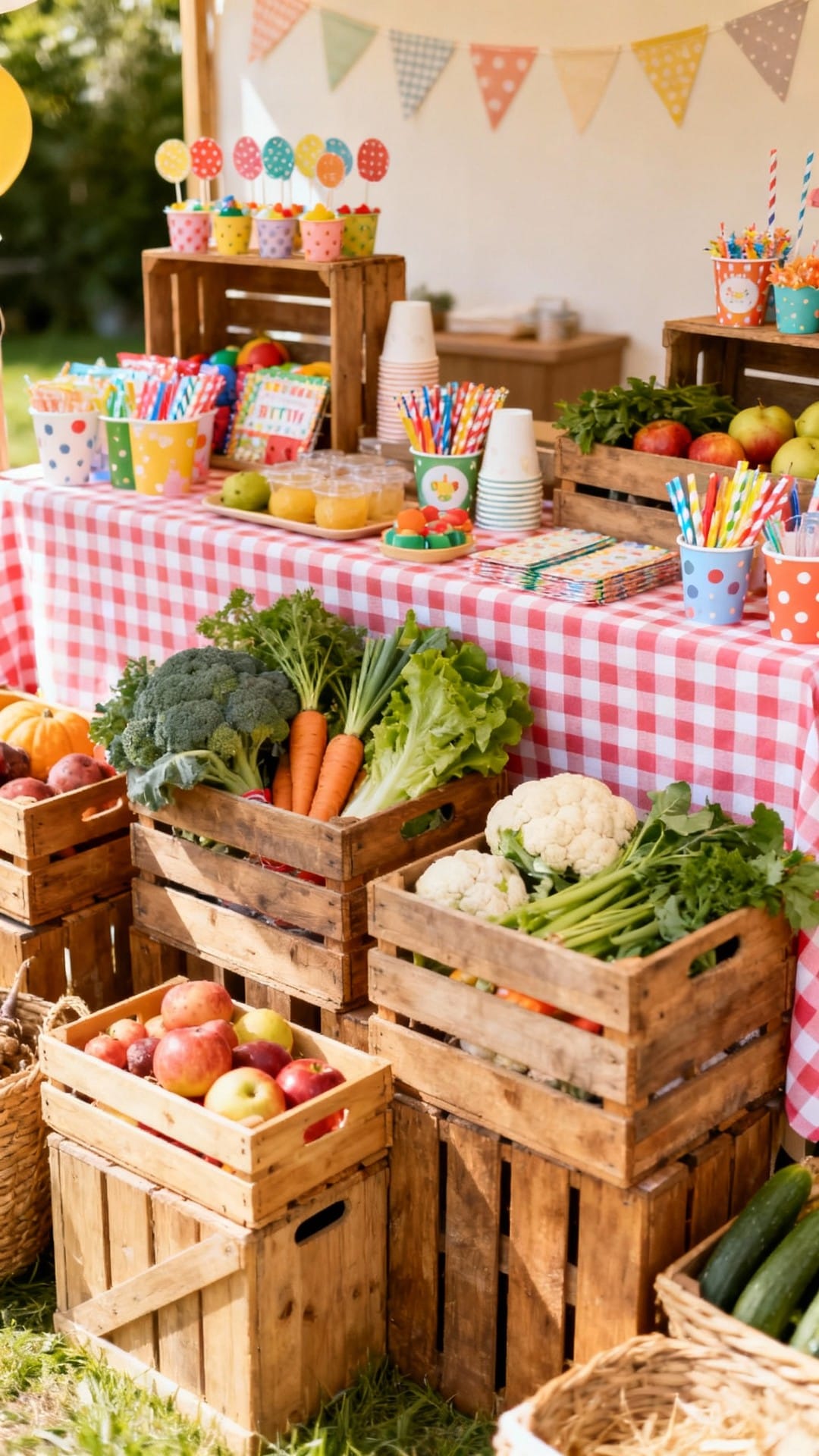 Farm-to-Table Mini Market With Crates and Gingham