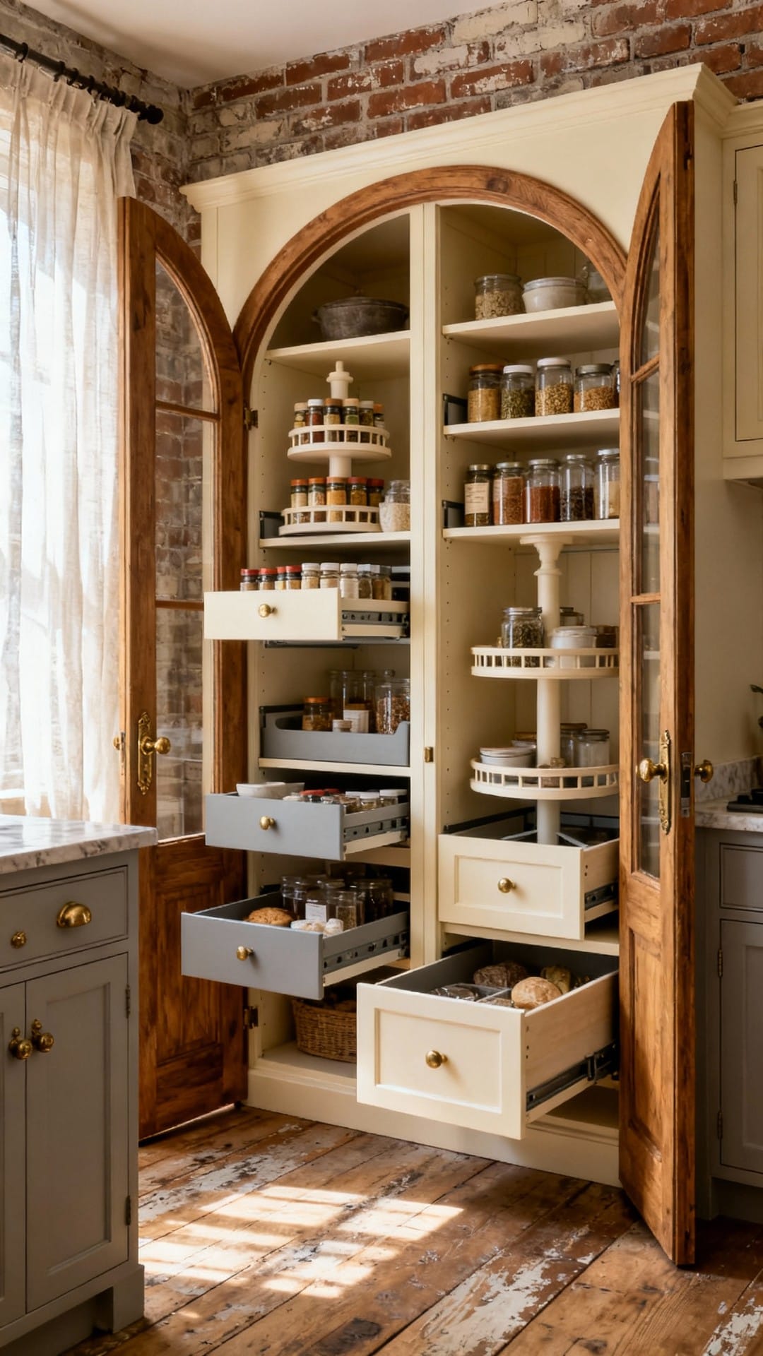 French Country with Arched Pantry Doors and Pullouts