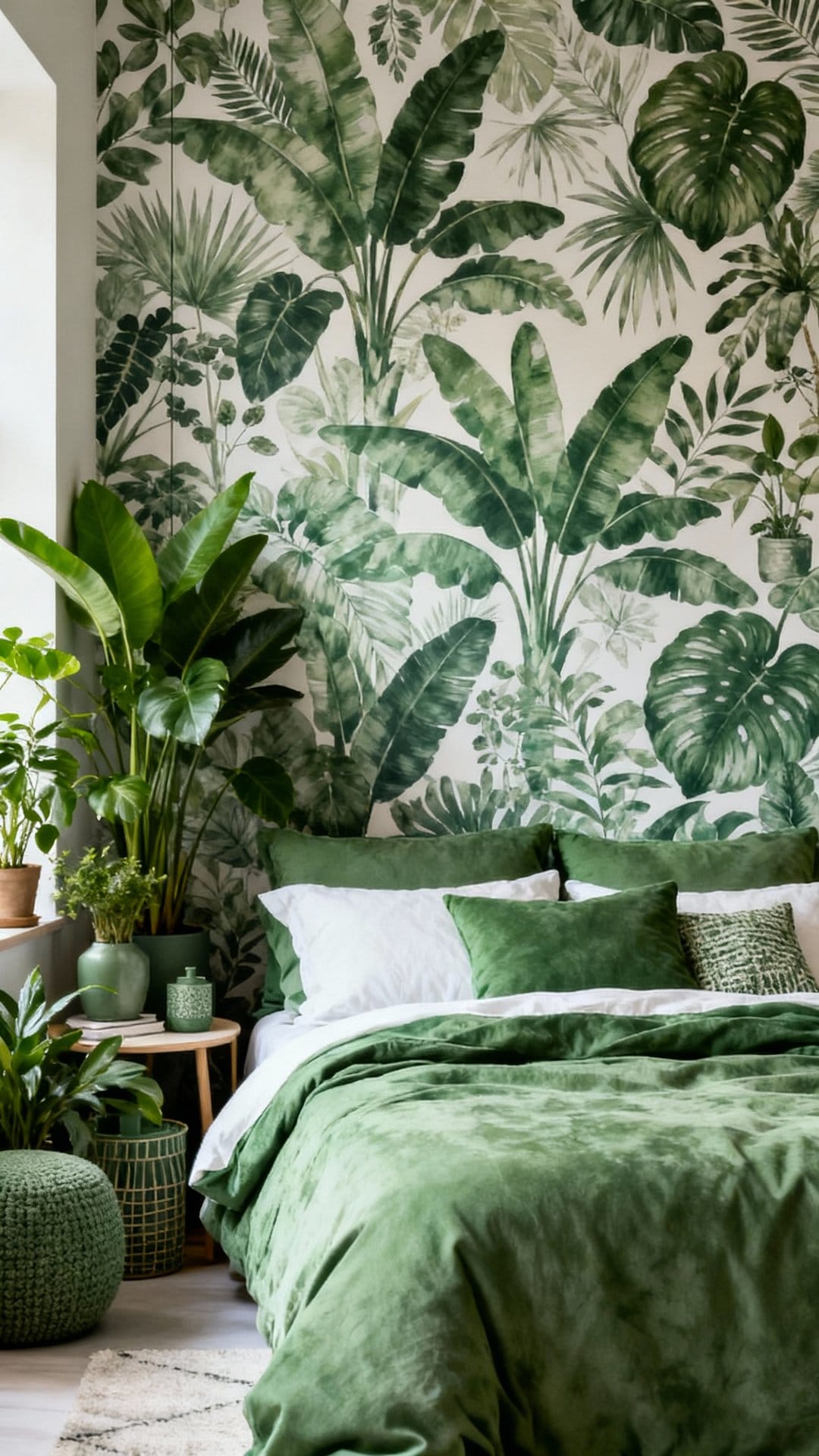 Graphic Botanical Wallpaper + Monochrome Green