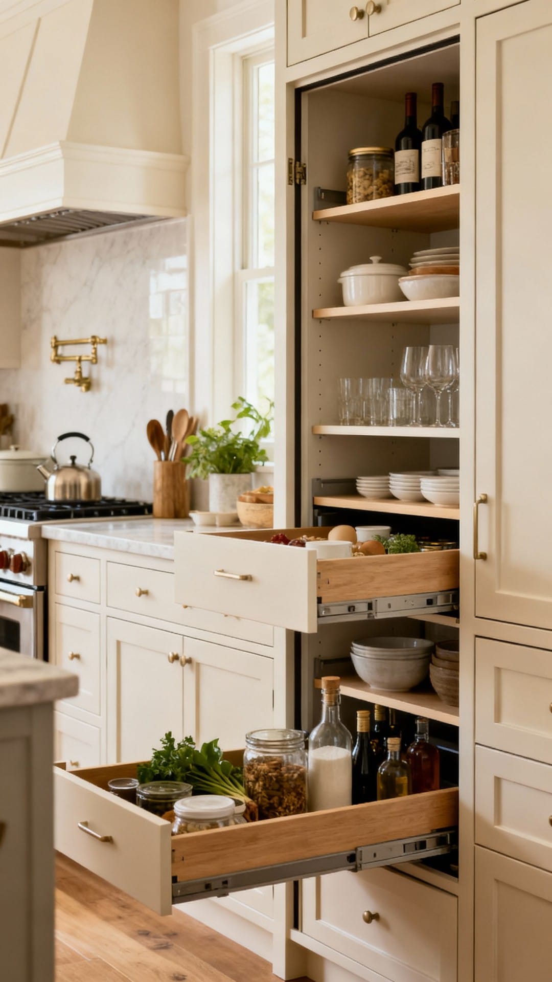 Hidden Butler’s Pantry with Pocketed Pullouts