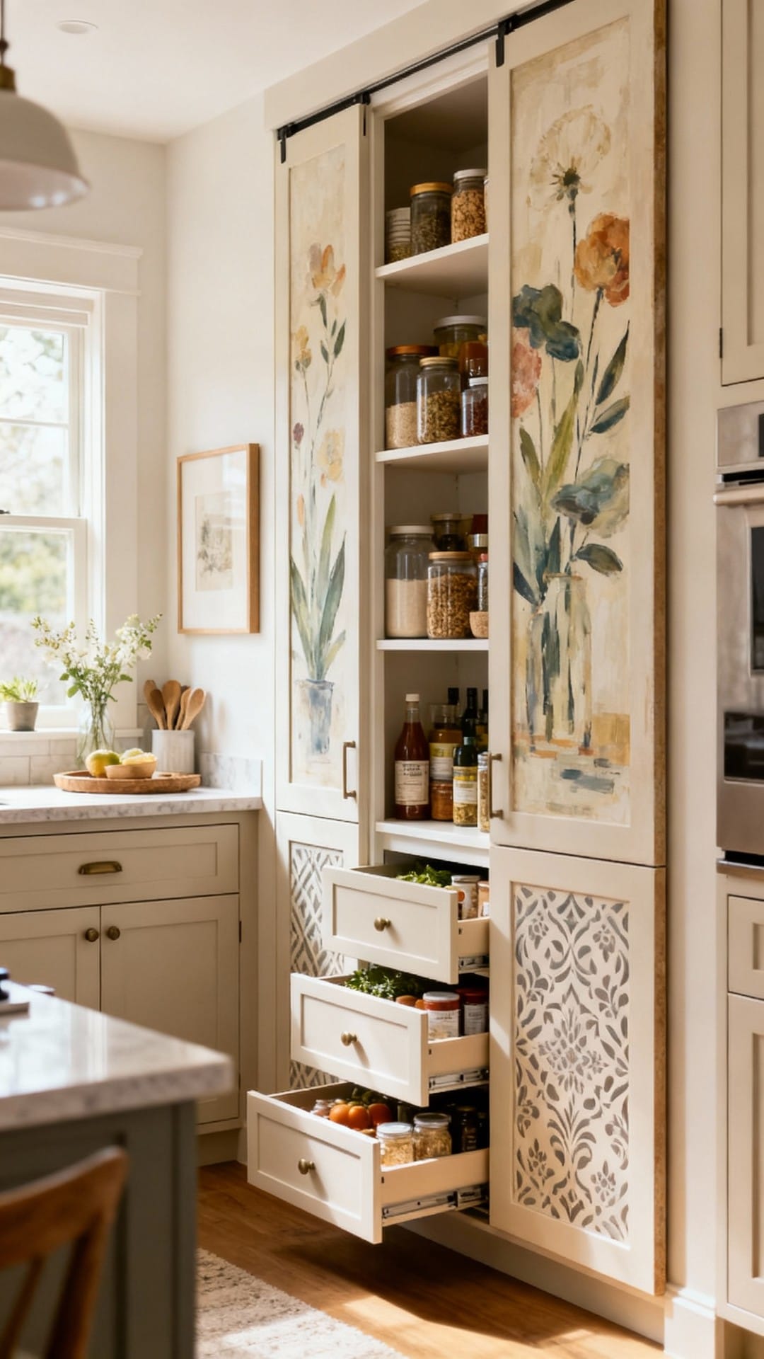 Hidden Pantry Behind Art Panels