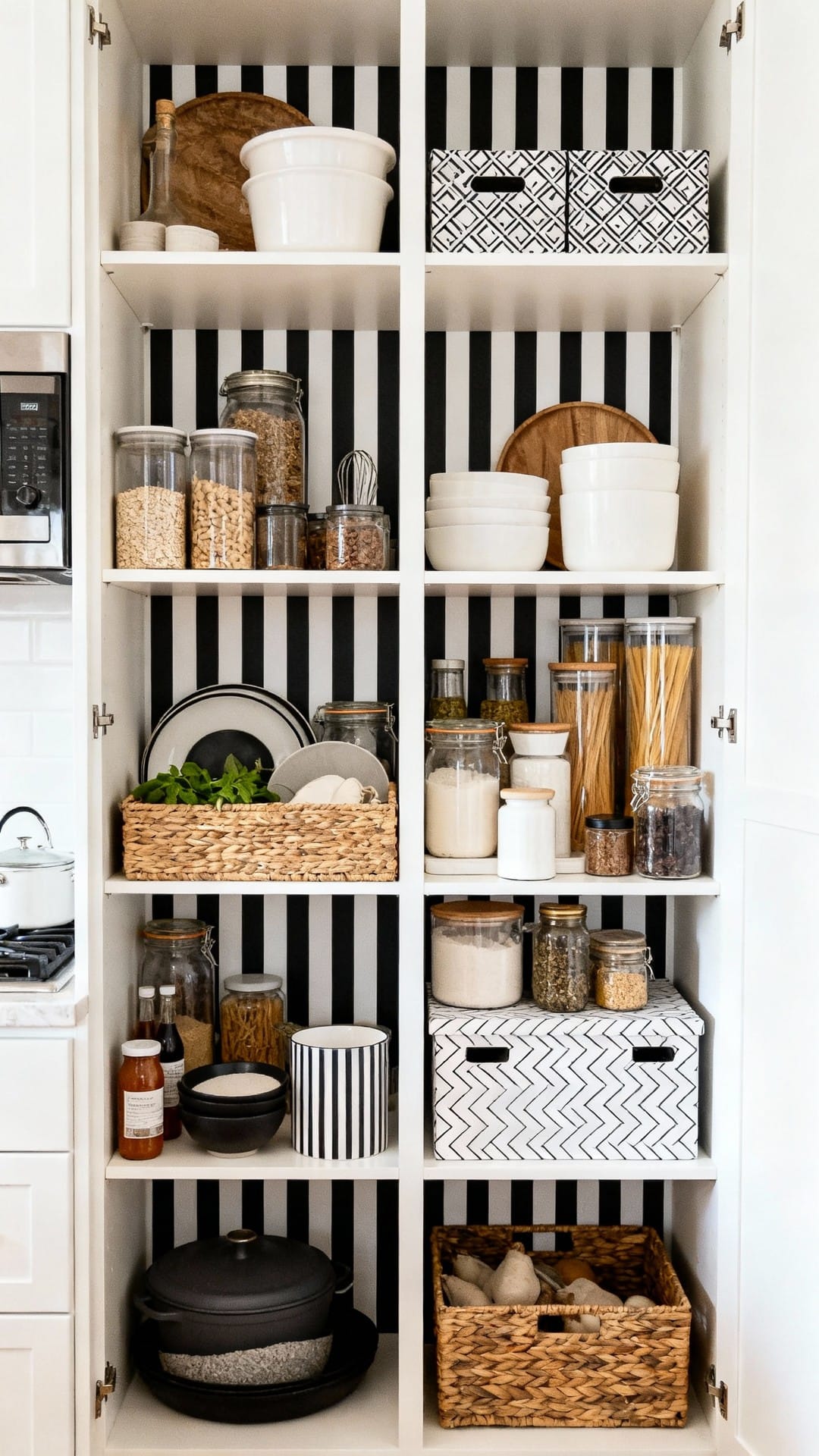 High-Contrast Graphic Pantry With Bold Stripes