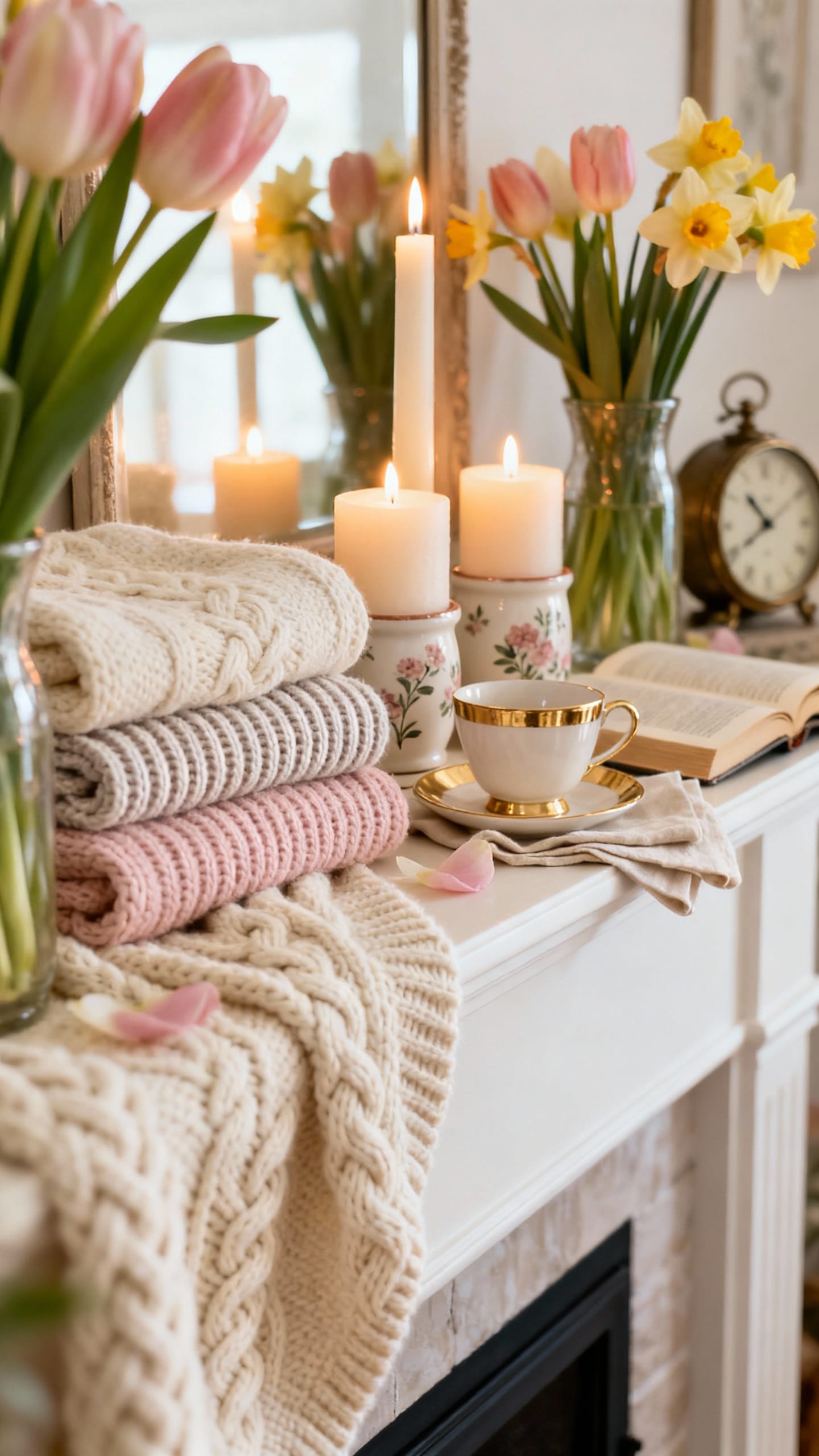 Hygge Spring With Candles and Knit Textures