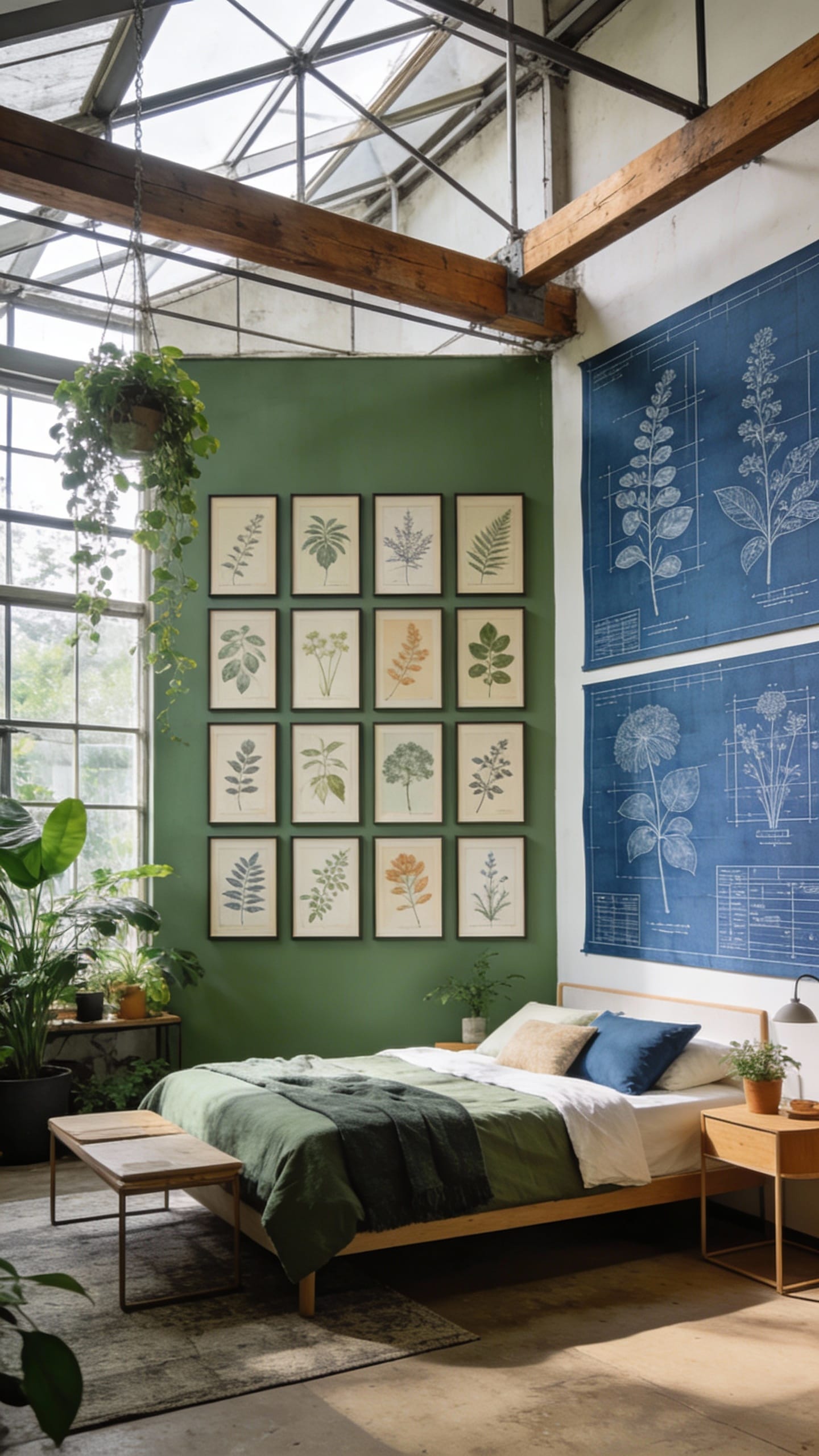 Industrial Greenhouse Loft With Botanical Blueprints