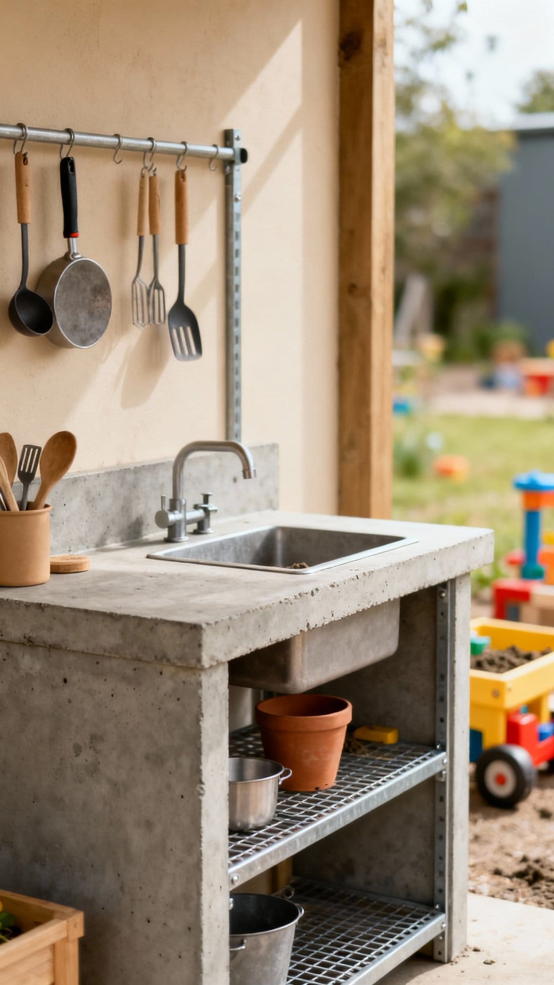 Industrial Workshop Kitchen With Concrete Top
