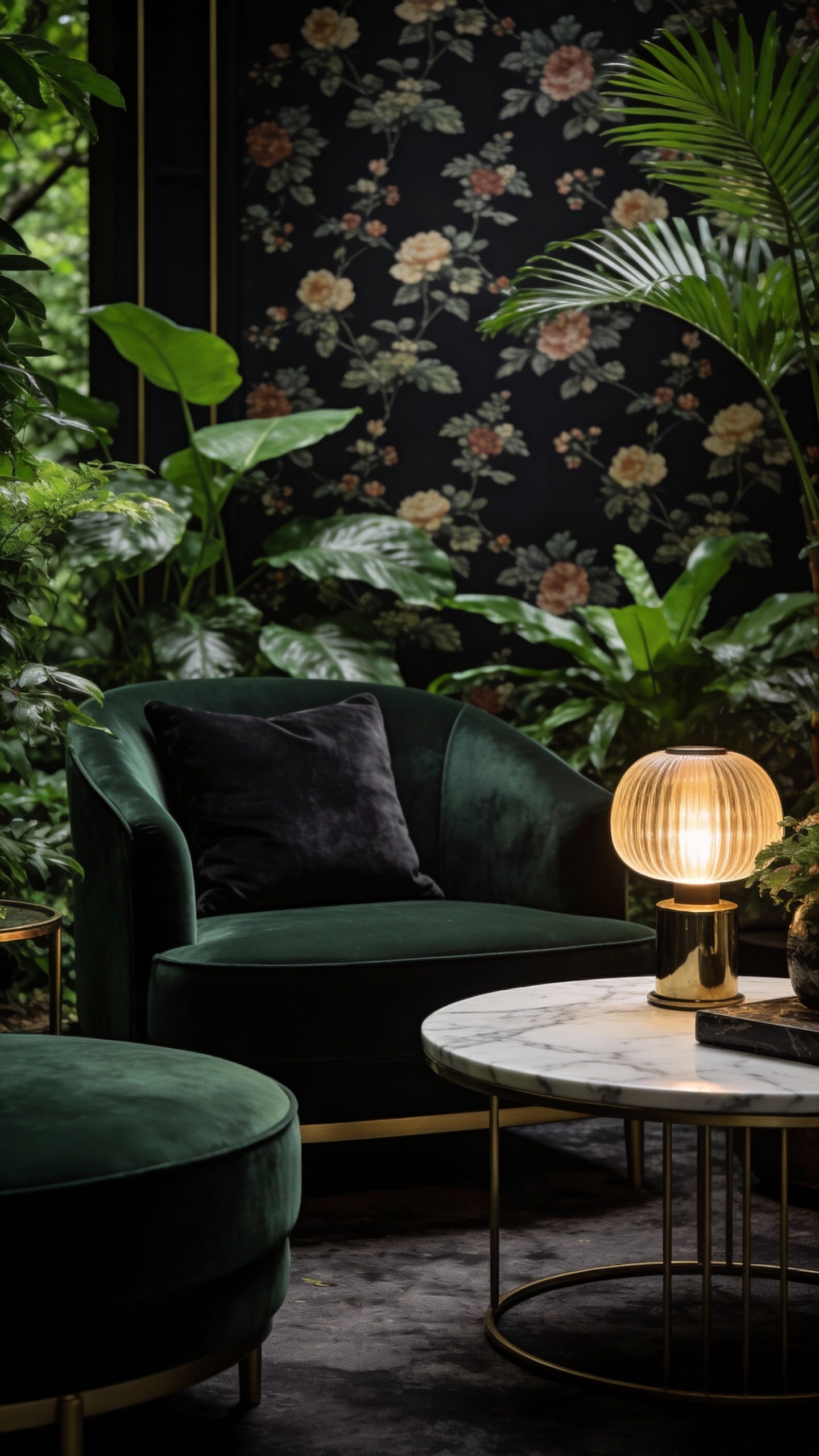 Luxe Hotel Garden With Velvet and Marble
