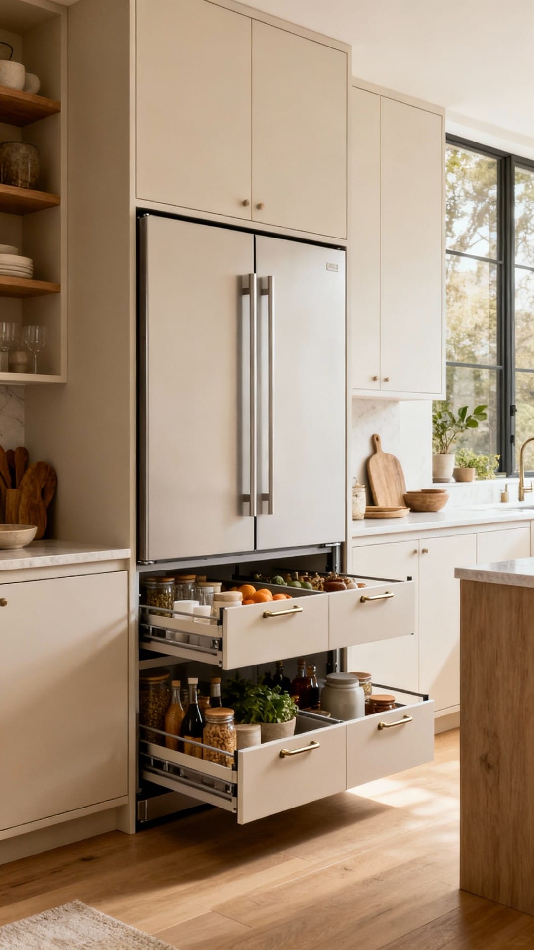 Luxe Minimalism with Hidden Fridge and Twin Pullouts