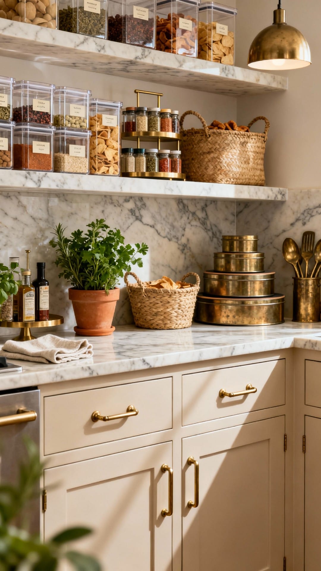 Luxe Stone and Brass Pantry With Butler Vibes
