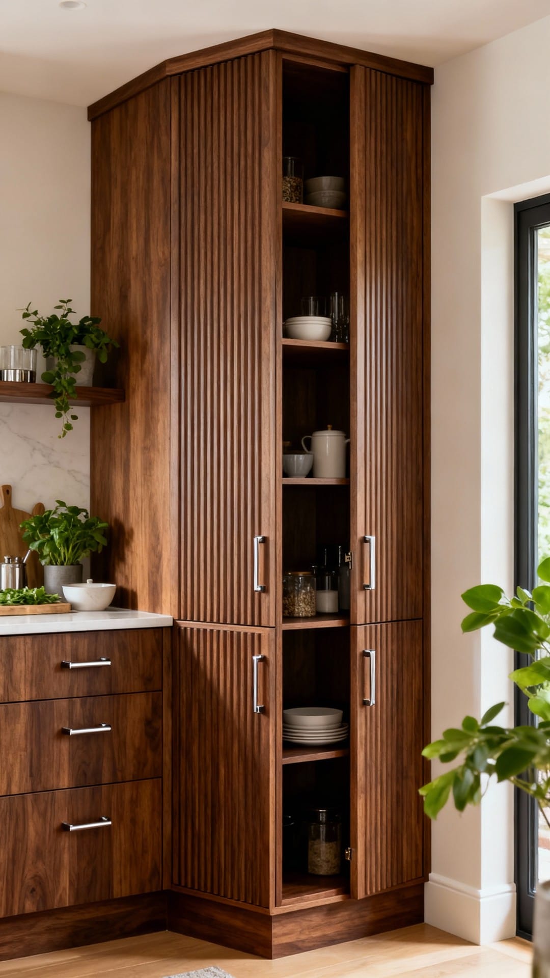 Luxe Walnut Corner With Fluted Panels