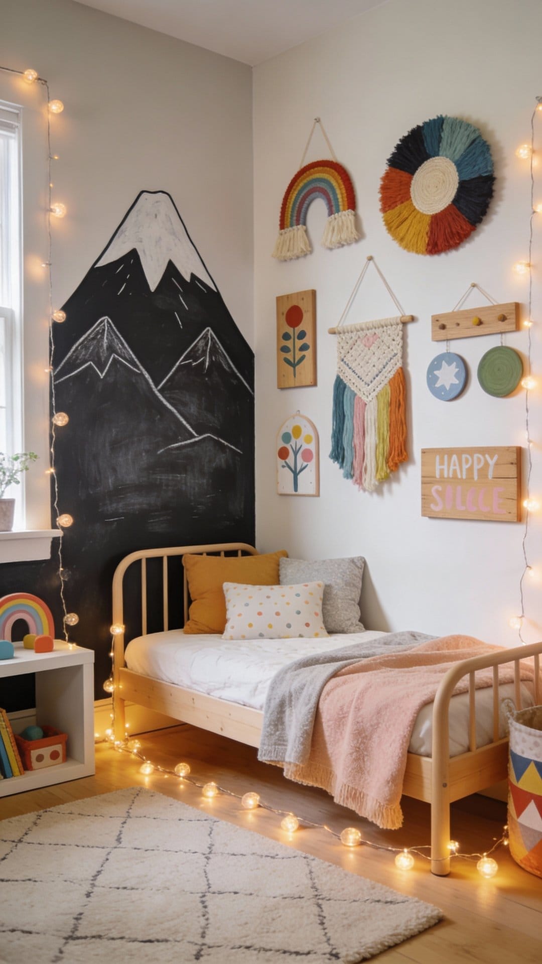 Modern Kid’s Room With Chalkboard Mountain Mural