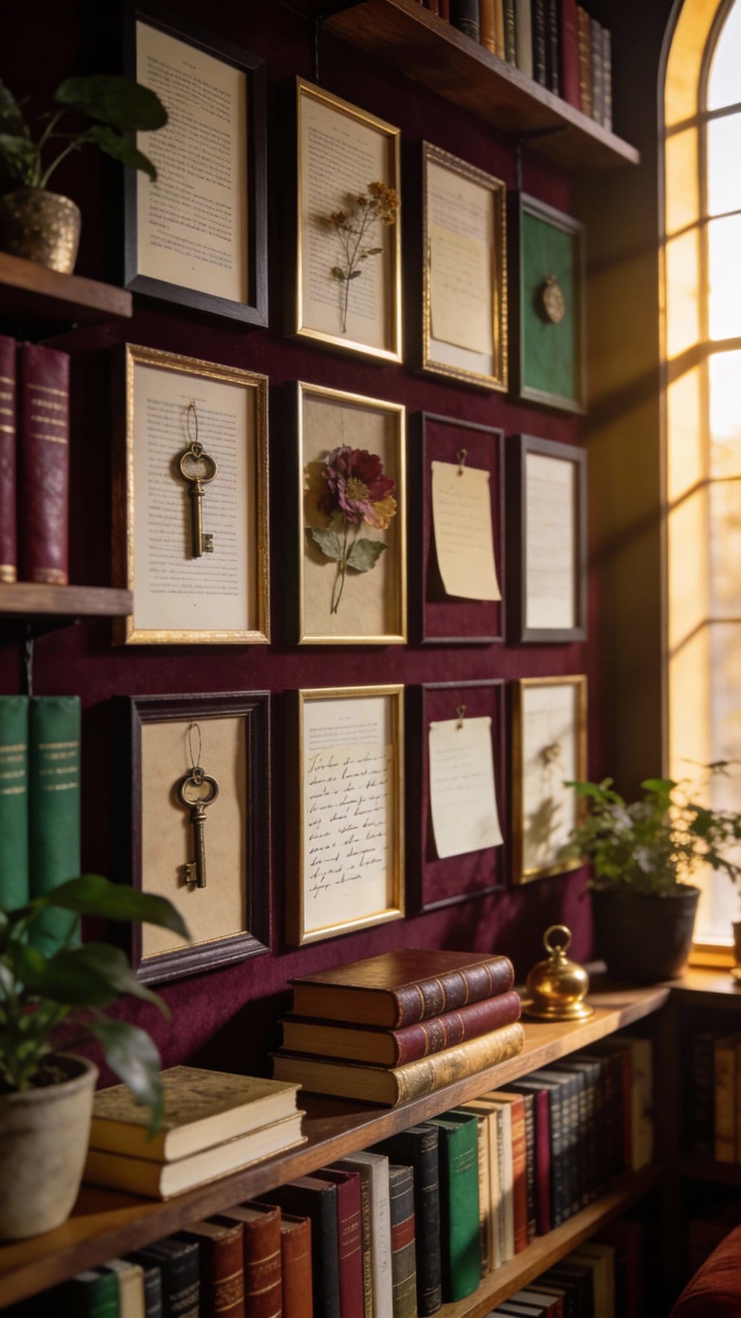 Moody Maximalist Library With Framed Book Pages
