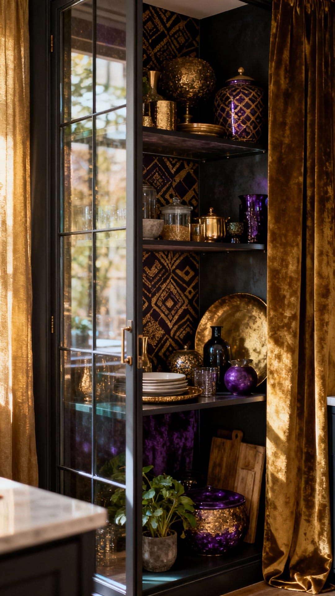 Moody Maximalist Nook With Glass Door Drama
