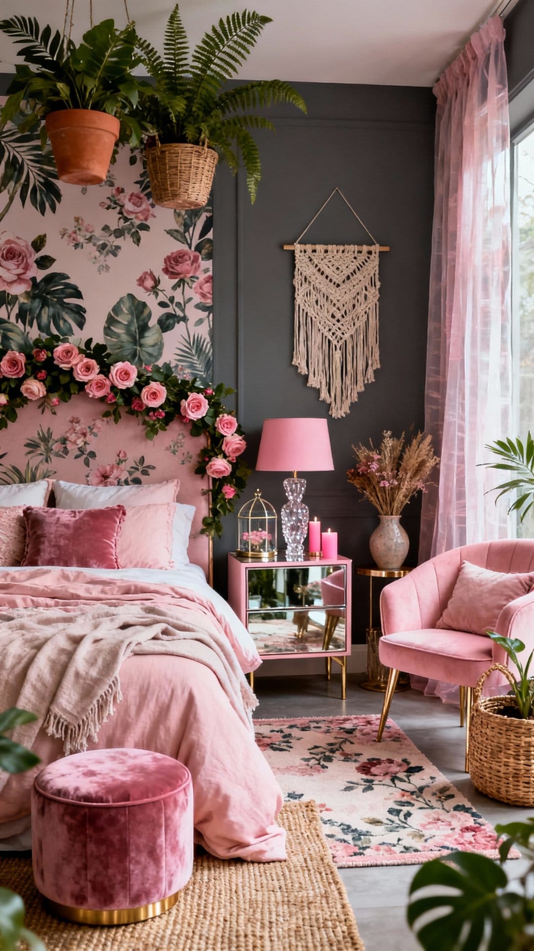 Moody Rose Jungle with Charcoal Walls