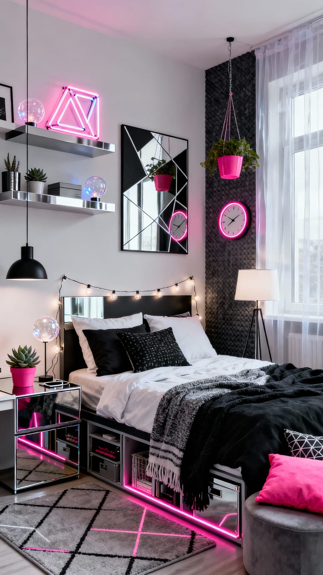 Neon Arcade Meets Sleek Monochrome