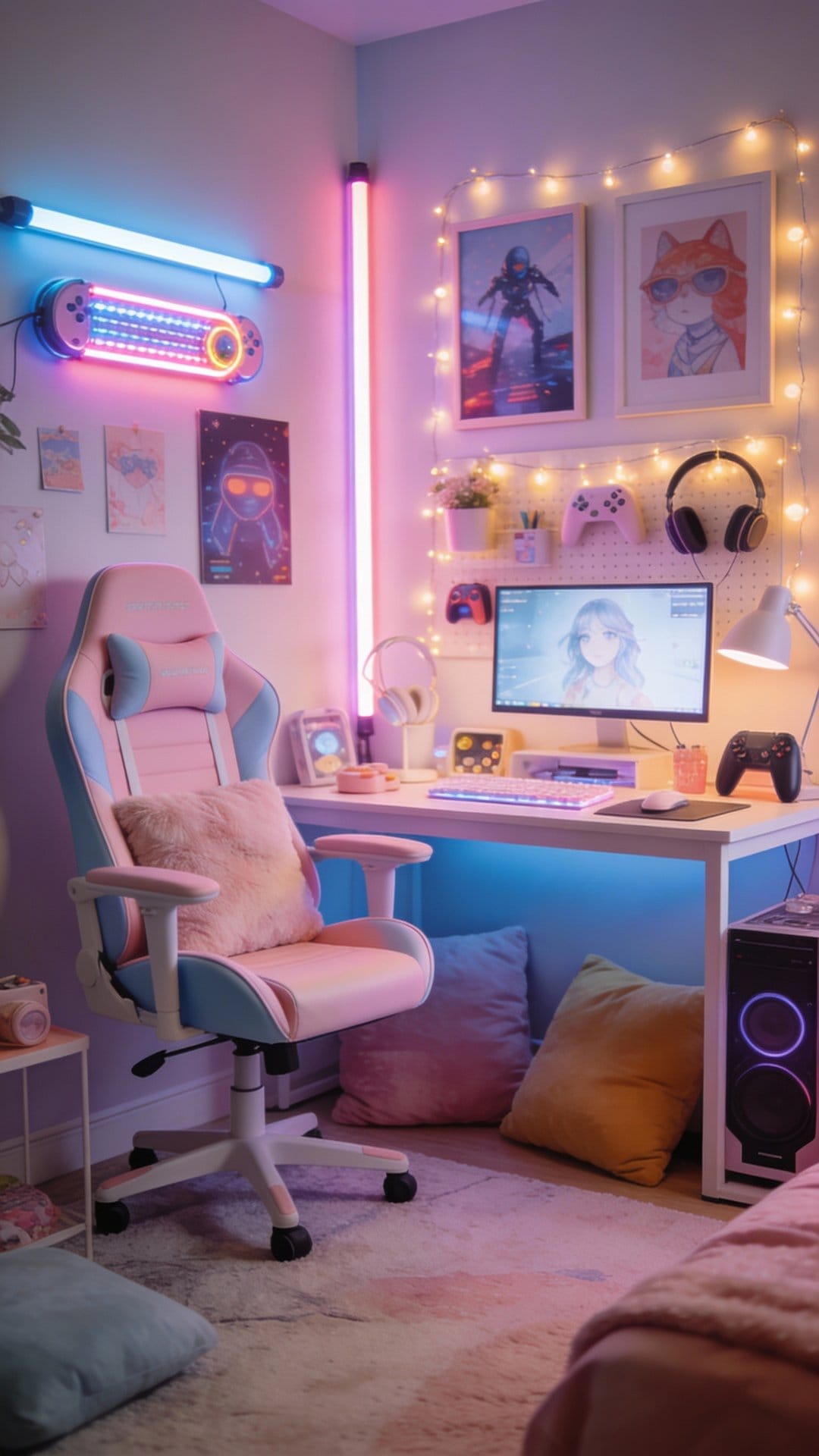 Neon Pop Gamer Den With Mood Lighting