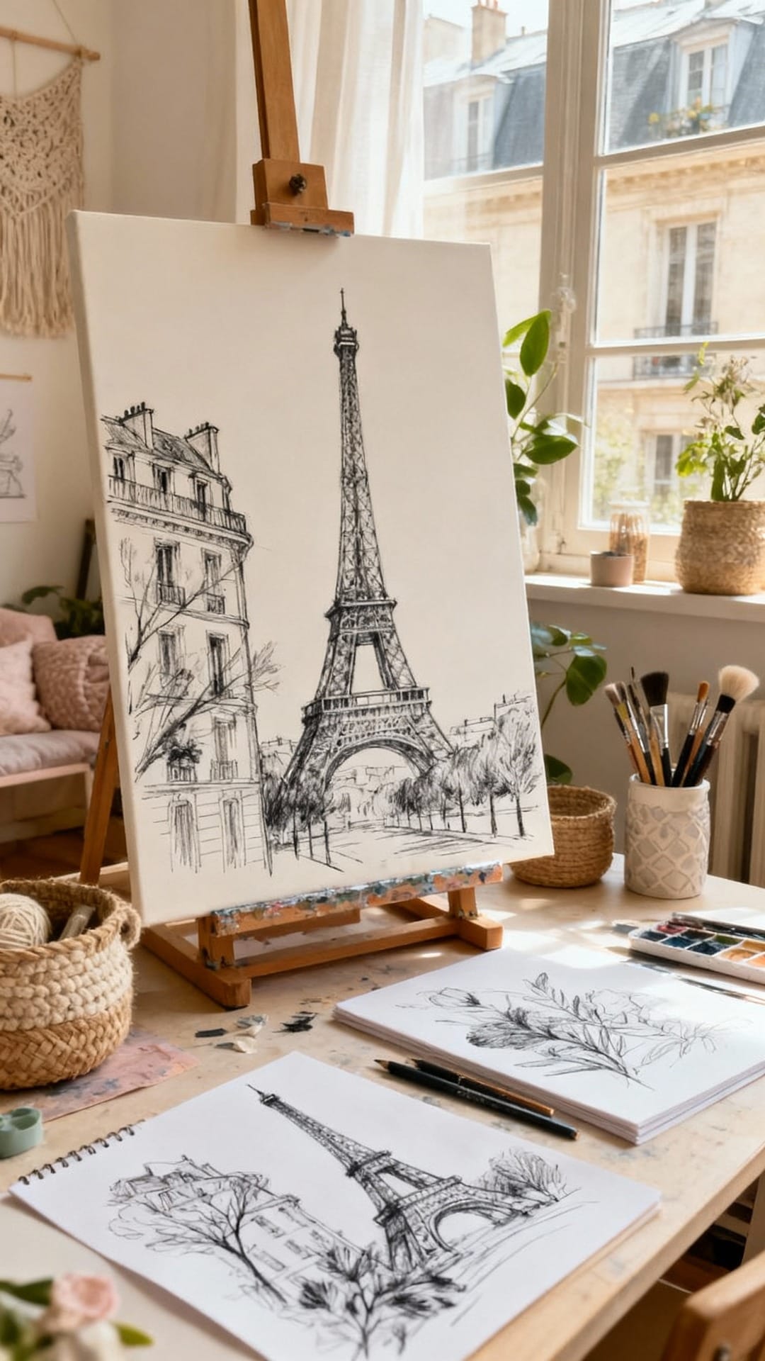 Parisian Sketch Studio With Charcoal Lines