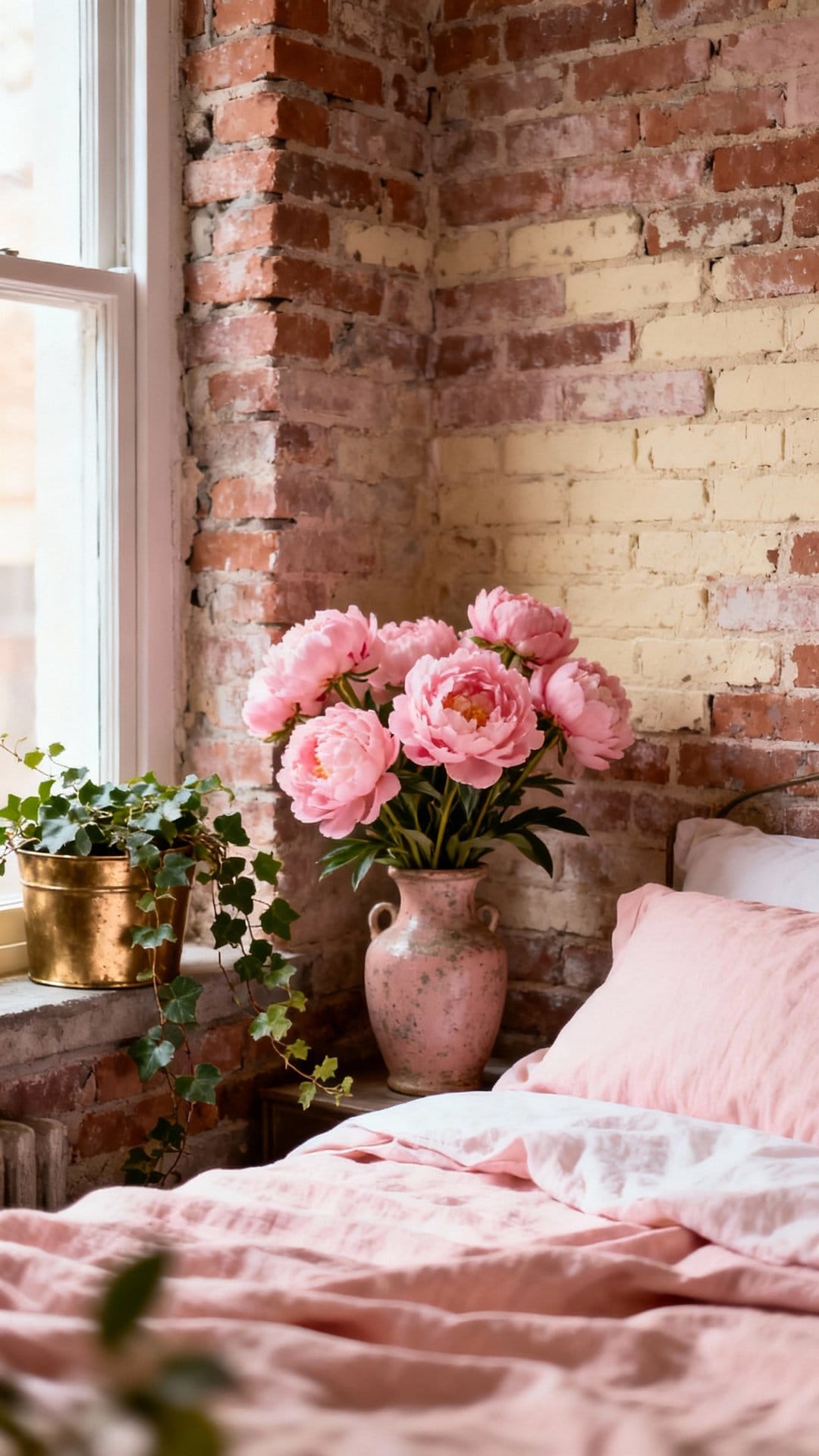 Pink Industrial Romance with Brick and Blooms