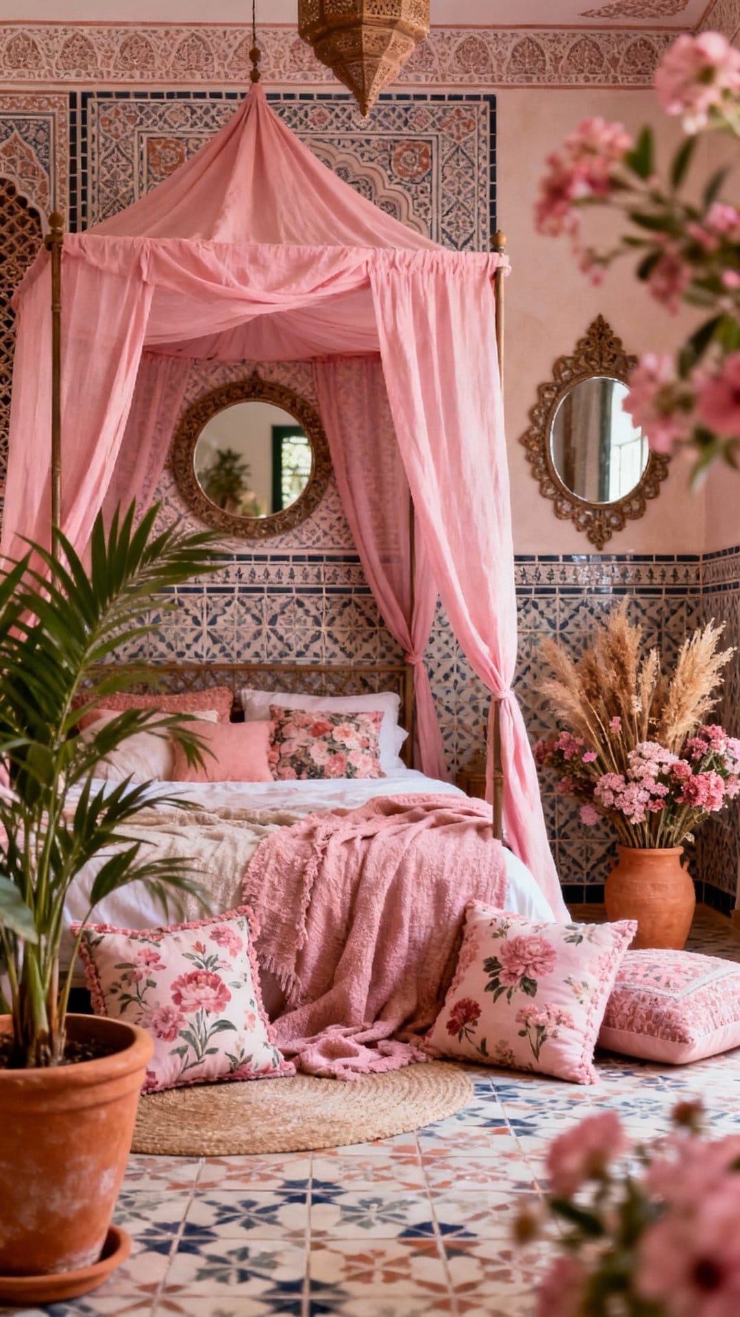 Pink Moroccan Garden with Tile Patterns