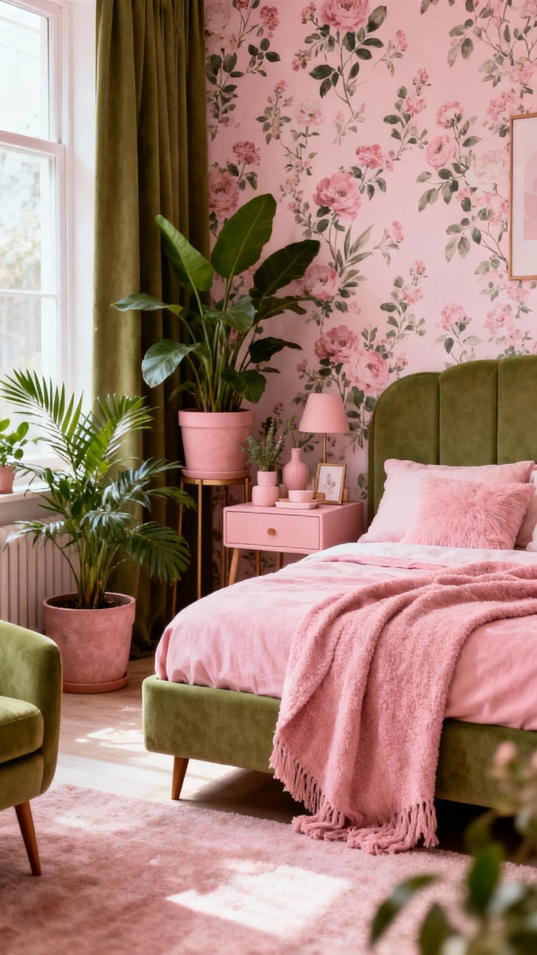 Pink and Olive Mid-Century Botanical