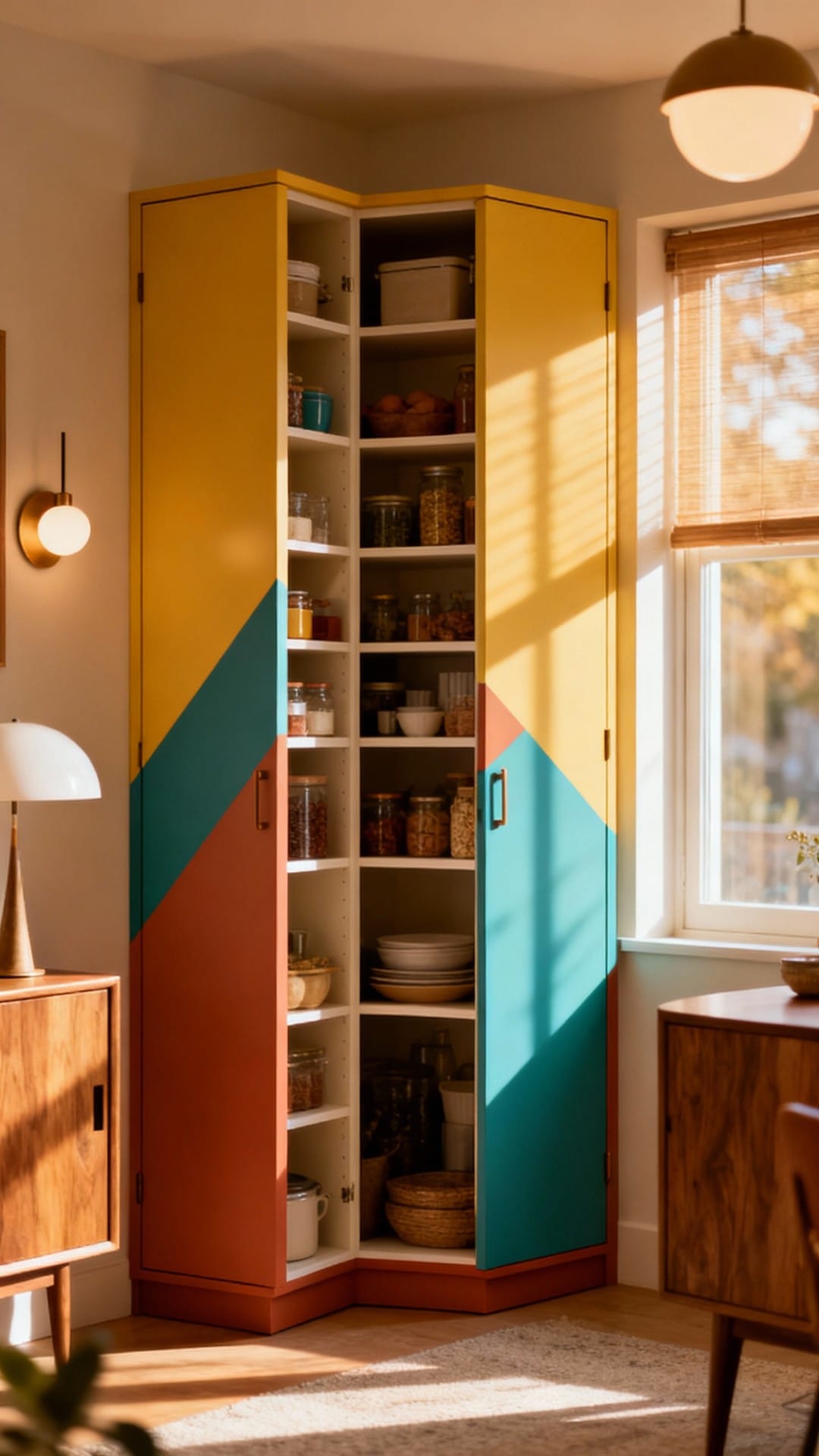 Retro Mid-Century Corner With Color-Blocked Doors