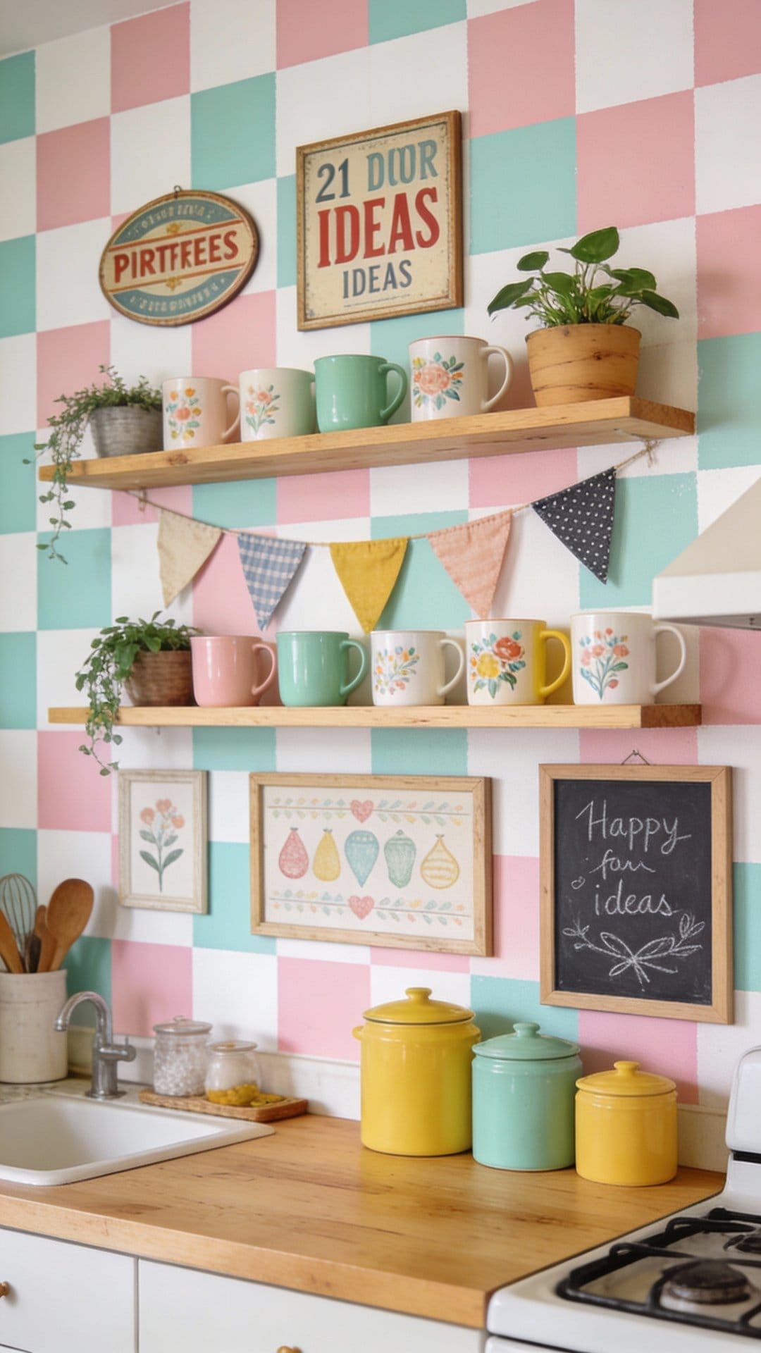 Retro Pop Kitchen With Checkerboard Stencil