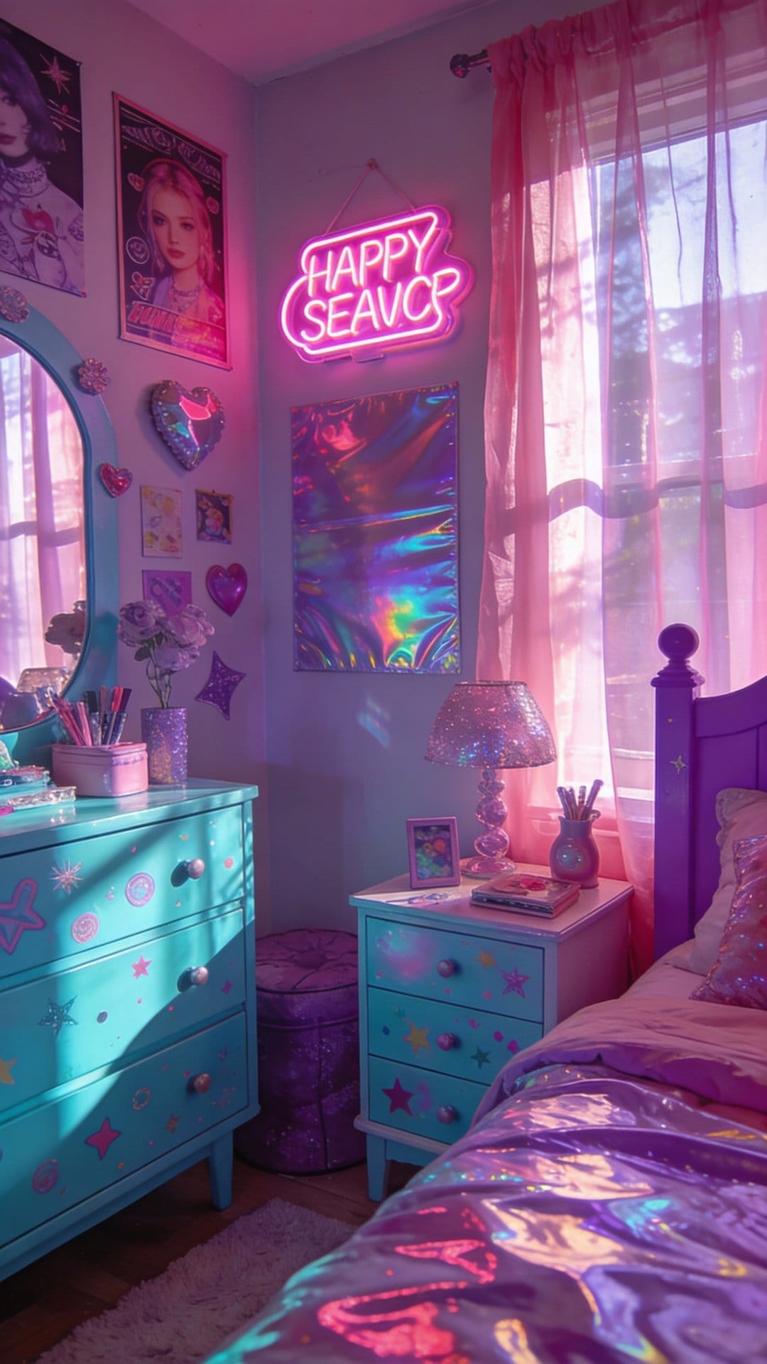 Retro Y2K Pop Bedroom With Glossy Accents