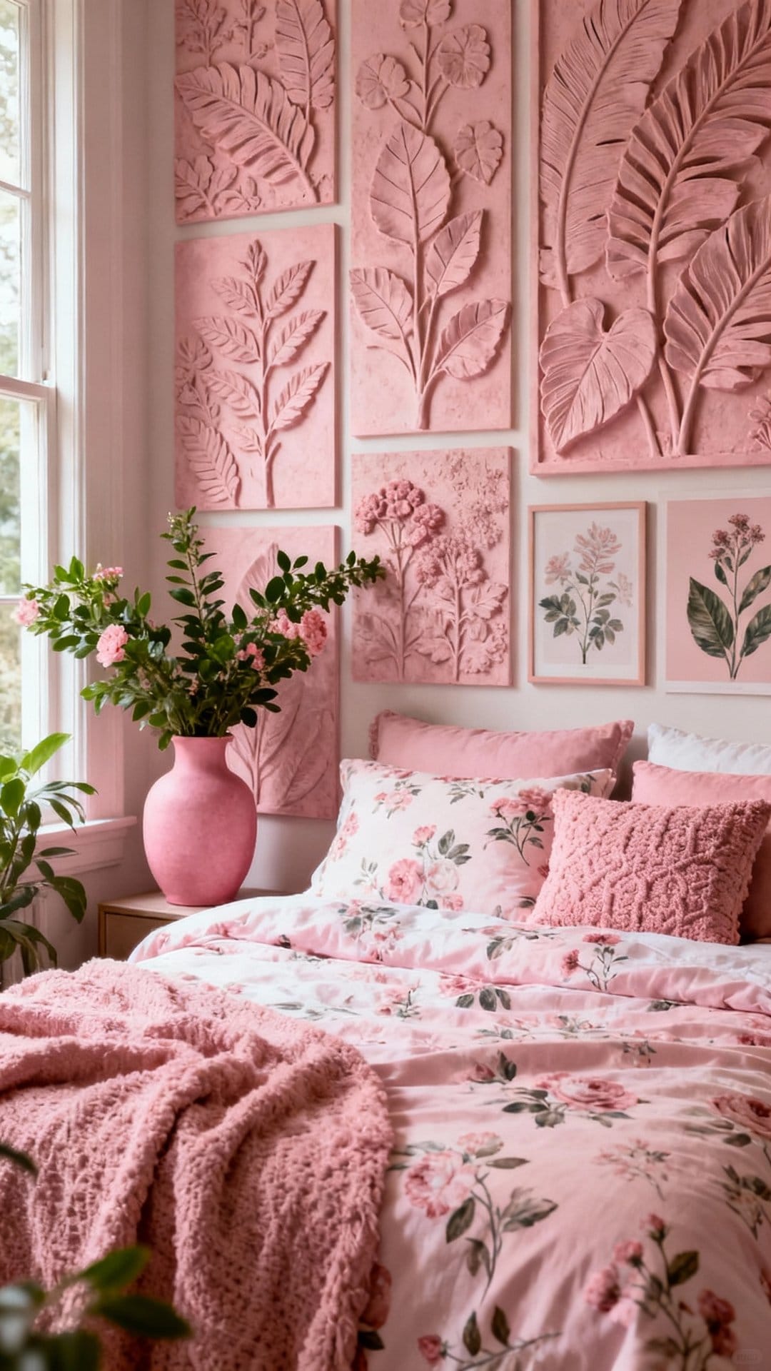 Rosy Textural Monochrome with Leafy Relief