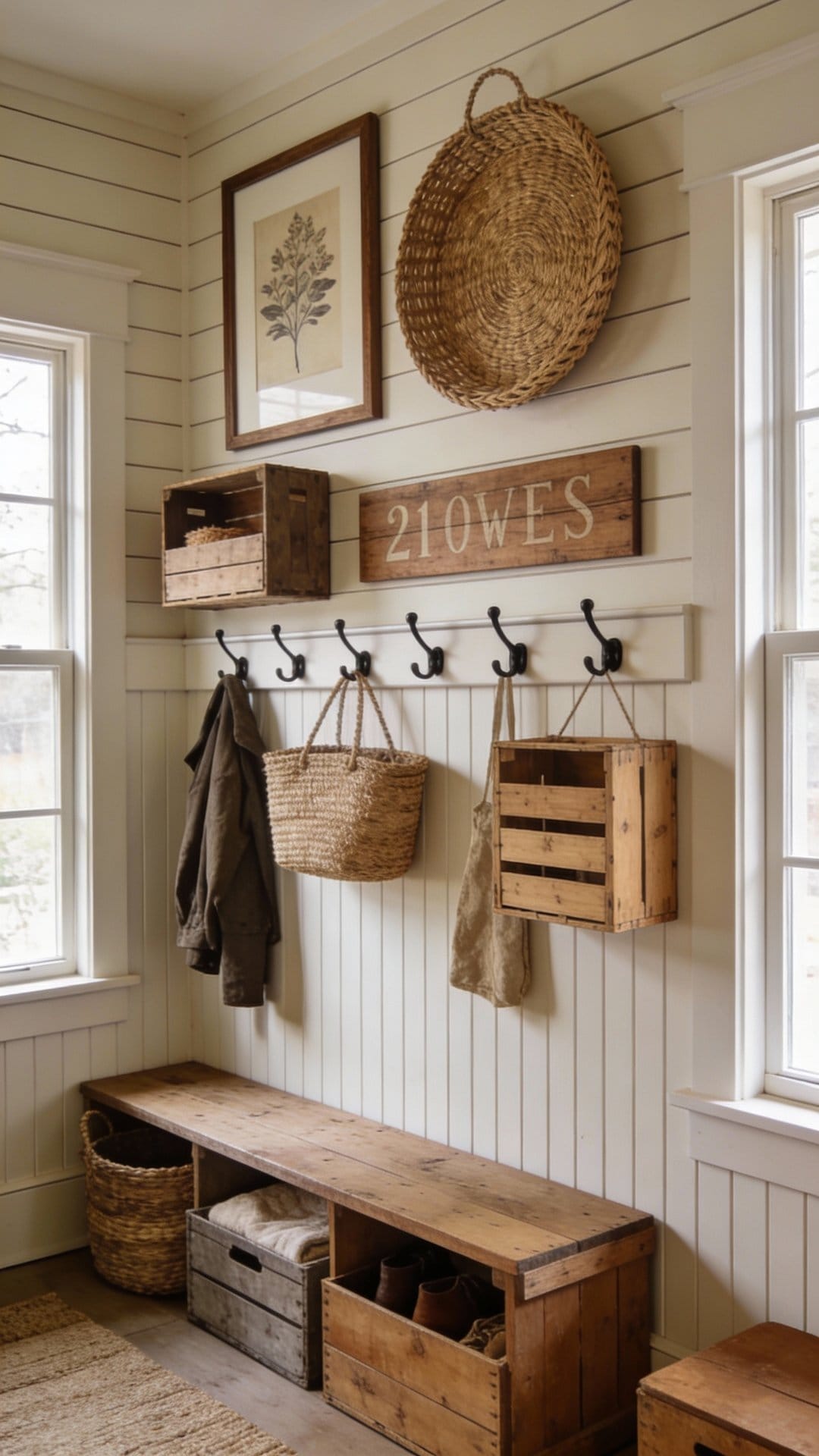 Rustic Entry Mudroom With Board-and-Batten and Peg Rail